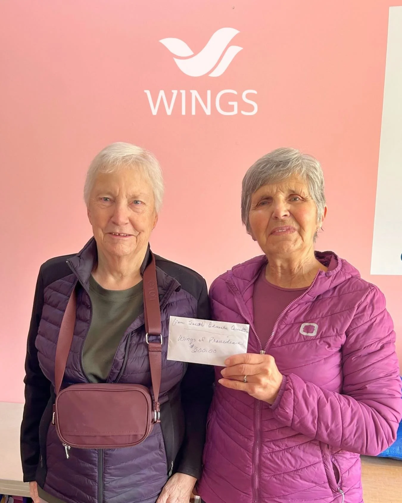 We were so grateful to welcome Bertha and Betty to WINGS today as they dropped off a generous $300 donation on behalf of the South Edmonton Quilters. 🧵💙
 
Through the sale of their beautiful, handmade quilts, this talented group fundraised in suppo