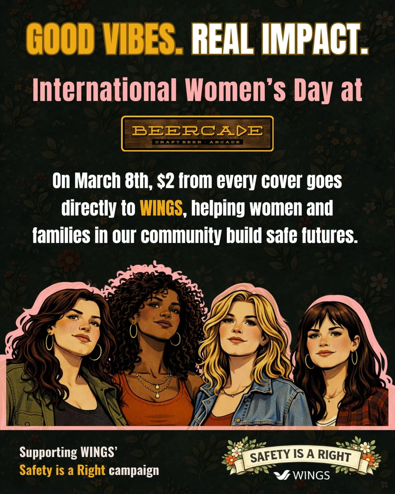 Good vibes. Real impact. 💜

On March 8th, celebrate International Women&rsquo;s Day at Beercade on Whyte. 

$2 from every cover will go directly to WINGS Shelter, helping women and families in our community build safe futures.

Hang out, bring your 