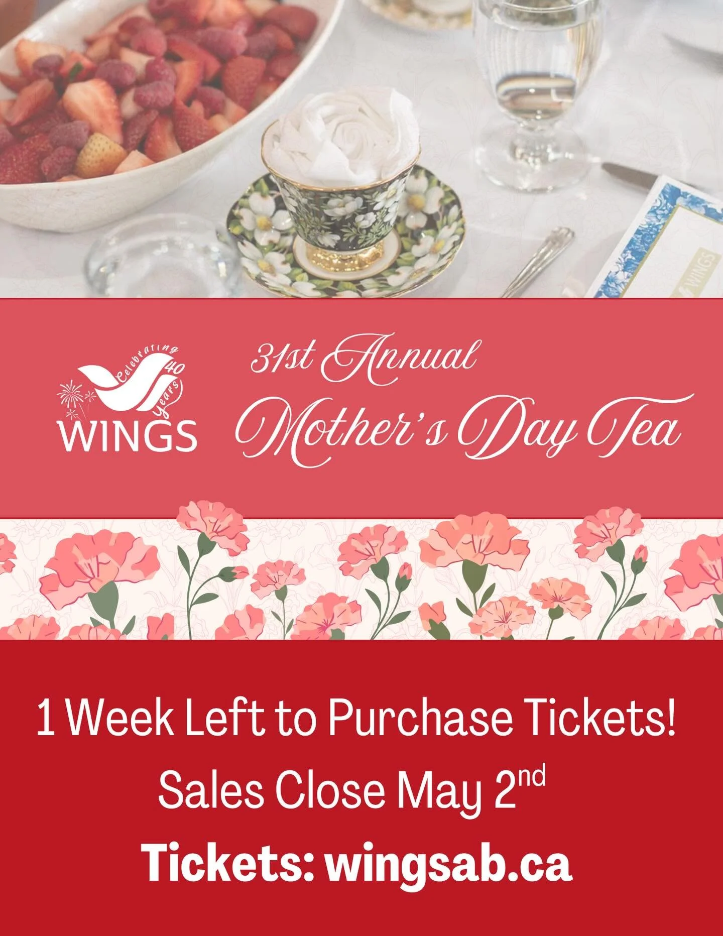 Only 1 week left to purchase tickets for our 31st Annual Mother&rsquo;s Day Tea. 💐

We are now over 75% sold out, so don&rsquo;t wait to reserve your seat.

📅 Saturday, May 9, 2026
🕰️ Doors open at 11:30 AM | Tea from 12:30 PM &ndash; 3:00 PM
📍 H