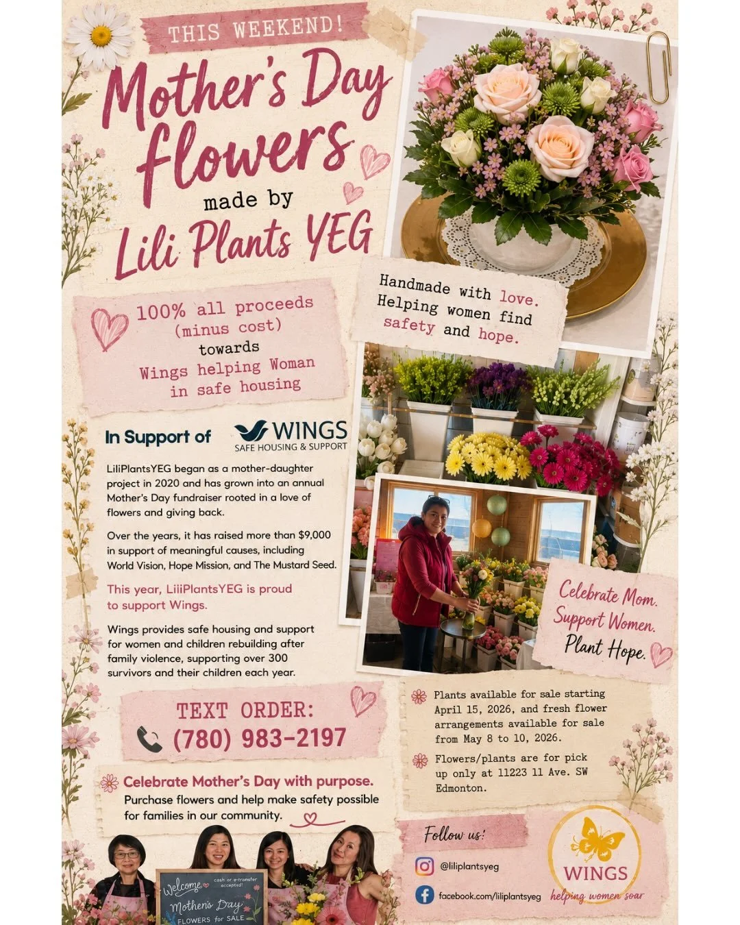 Looking for a meaningful Mother&rsquo;s Day gift? 💐
 
This weekend, support local and give back at the same time through this beautiful fundraiser by LiliPlantsYEG (@liliplantsyeg )
 
Fresh flower arrangements and plants are available for Mother&rsq