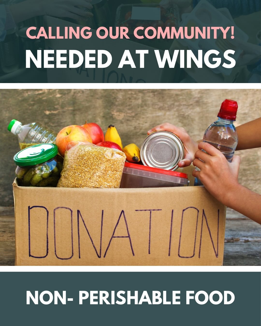 💜 Most Needed at Wings 💜
 
Community donations help women and children rebuilding after family violence access the everyday essentials they need while creating a new beginning.
 
Right now, our most-needed items are:
 
🥫 Non-perishable food items 