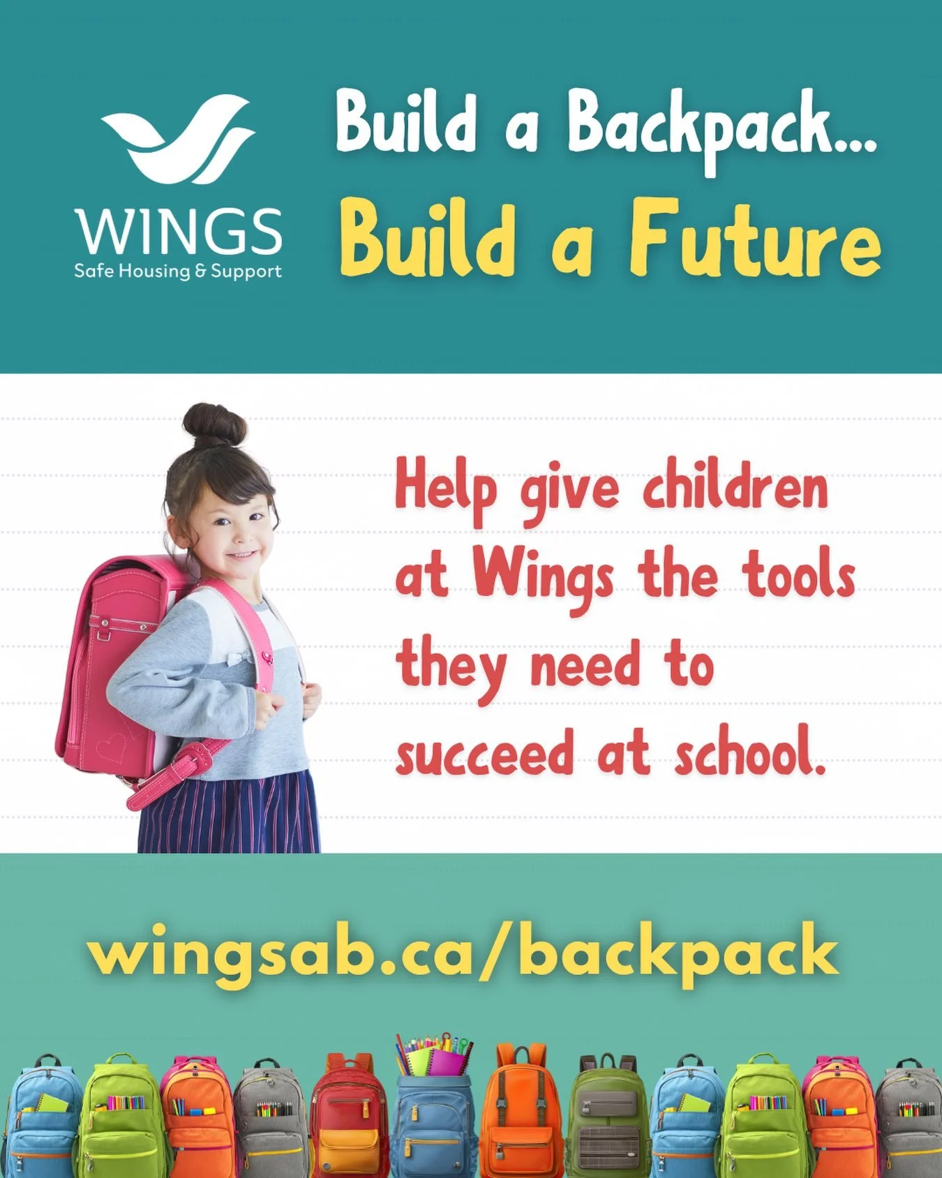 🎒 Help a Child Start the School Year with Confidence
 
This fall, more than 70 school-aged children at Wings will head back to school after fleeing family violence. You can help ensure they have everything they need to start the year feeling prepare