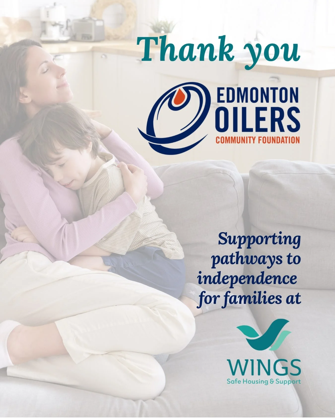 💜 A huge thank you to the Edmonton Oilers Community Foundation for supporting Wings&rsquo; Pathways to Independence Program for Mothers! 

For women rebuilding their lives after family violence, having a safe place to live is an important first step