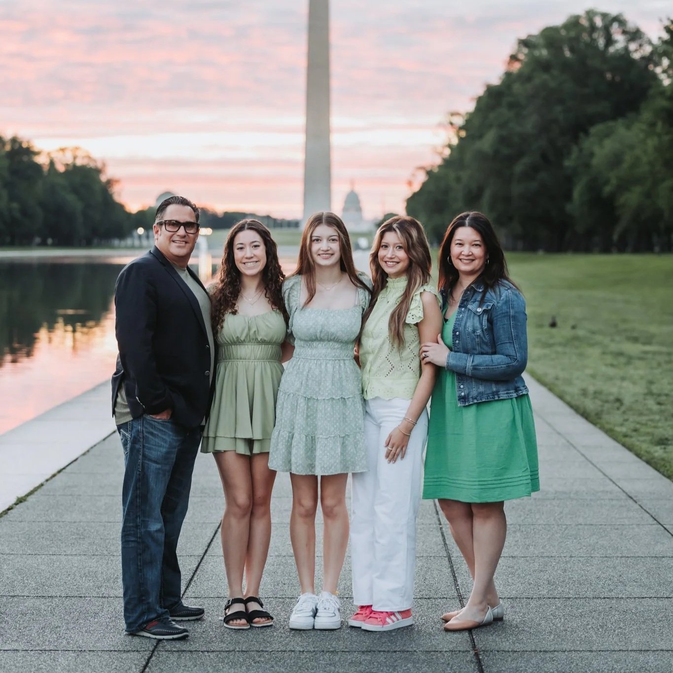 Morning family photo session at the Reflecting Pool in Washington, DC
