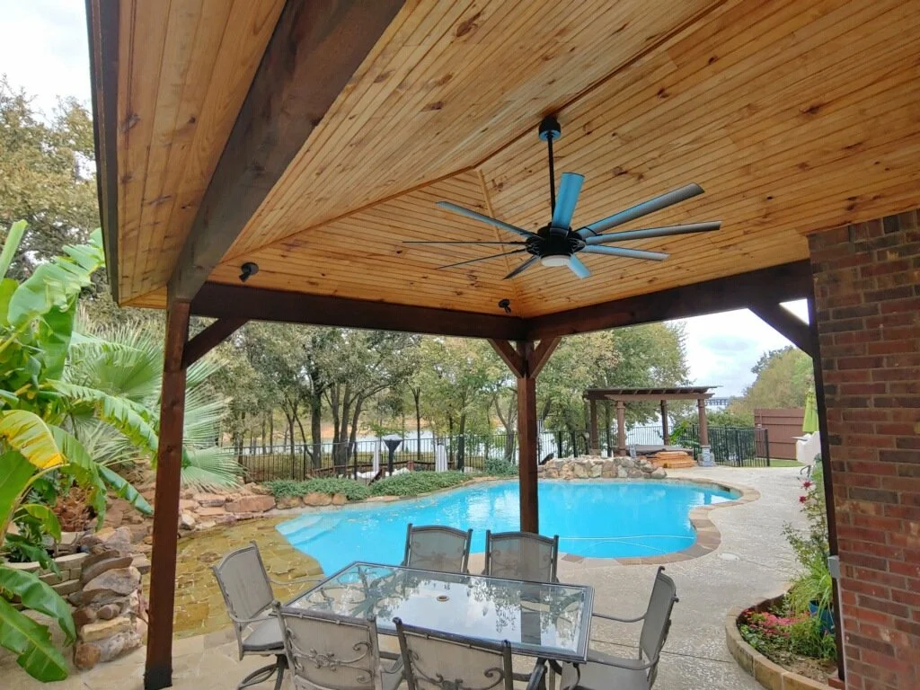 Attached pool side cover in Hickory Creek, Texas