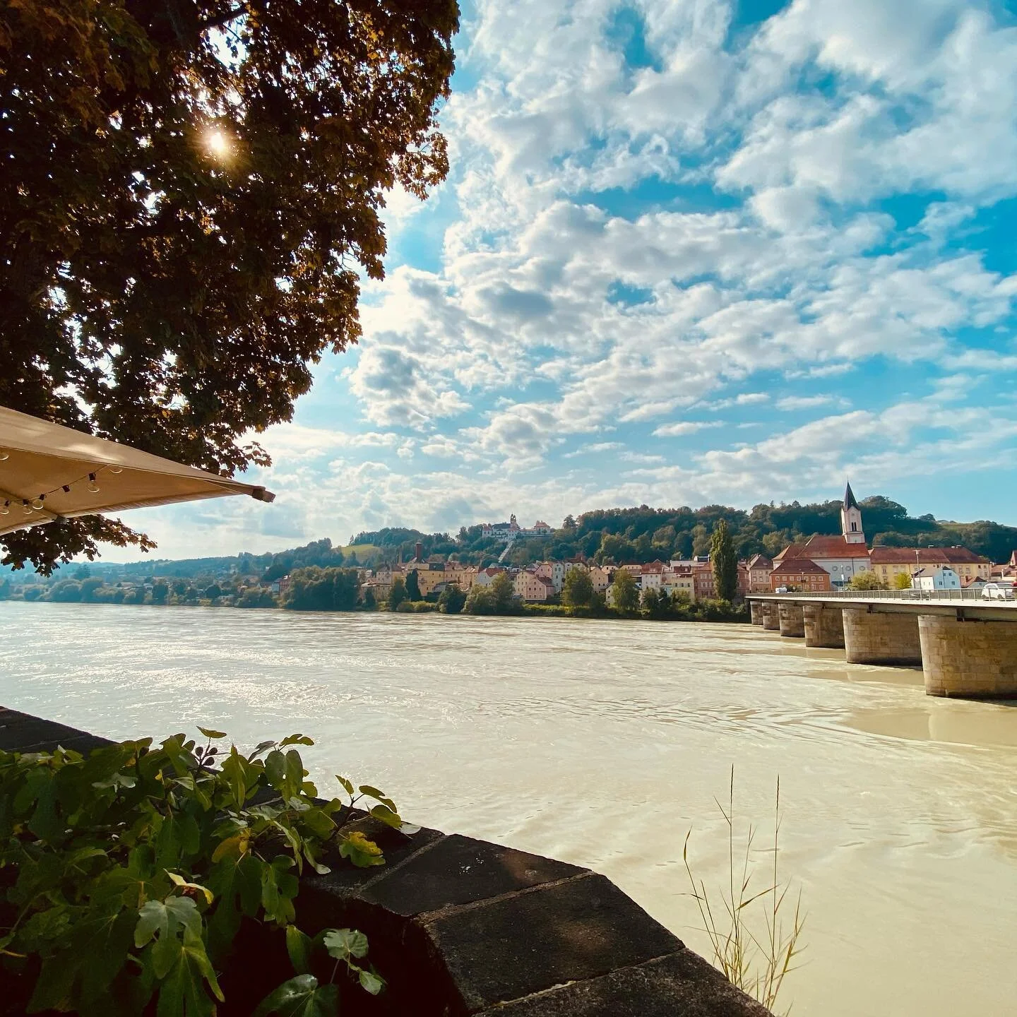 Beautiful morning for coffee on the Danube. #germany #passau #danube #jettheglobe