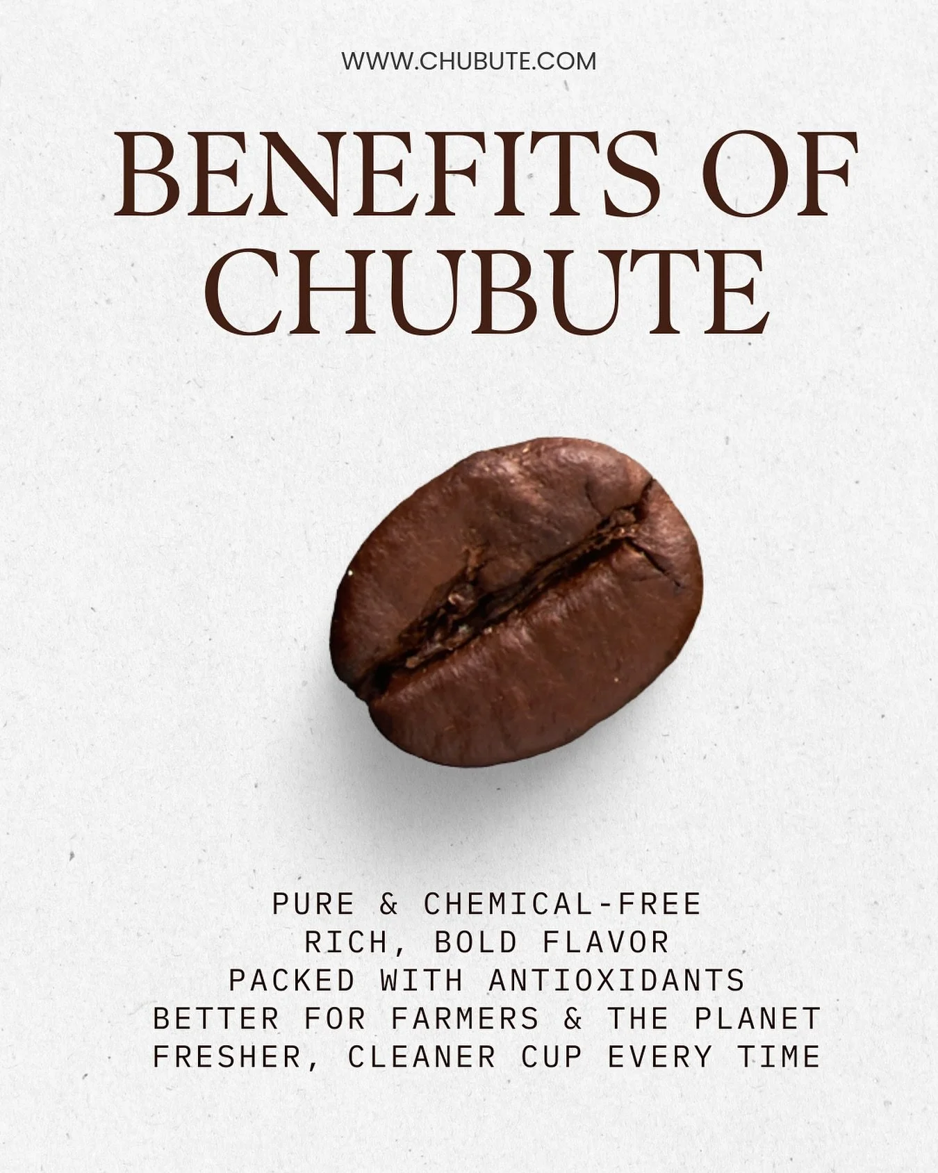 ✨ Why choose organically grown, freshly roasted coffee from Chubute? ✨

Because every cup should taste amazing and make you feel good. Our coffee is:
 🌱 Pure &amp; chemical-free &ndash; no pesticides, just clean beans. ☕ Bursting with flavor &ndash;