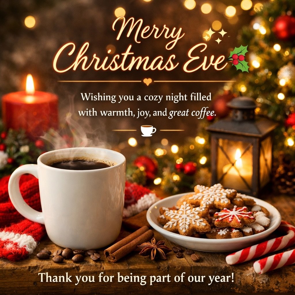 Christmas Eve is better with a cup of coffee in hand ☕✨As the lights glow and the moments slow, we&rsquo;re grateful to be part of your daily ritual.Thank you for sharing this year with us. Wishing you a warm, peaceful Christmas Eve filled with comfo