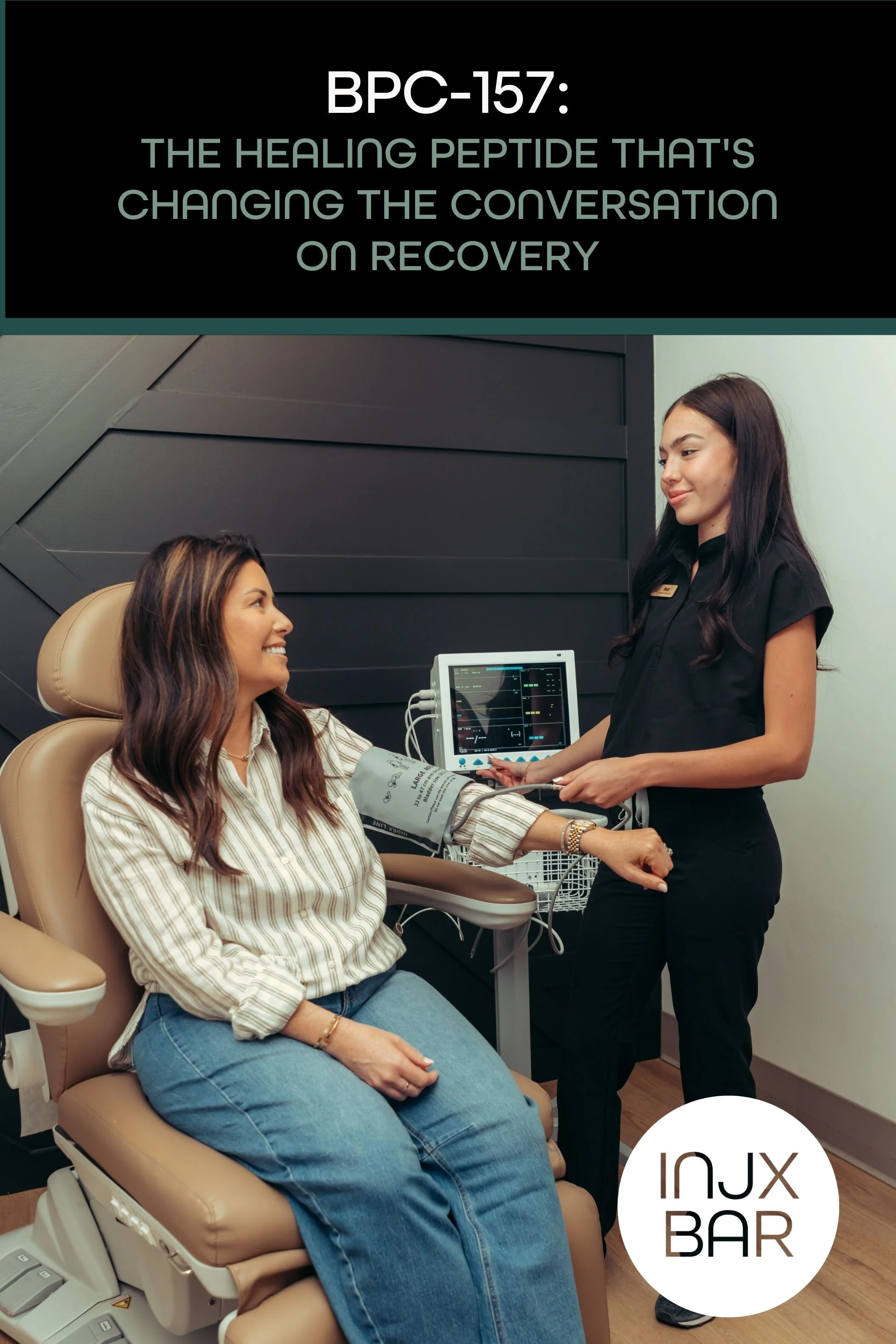 Patient vitals check before a peptide therapy session at Injx Bar in Peoria, AZ.