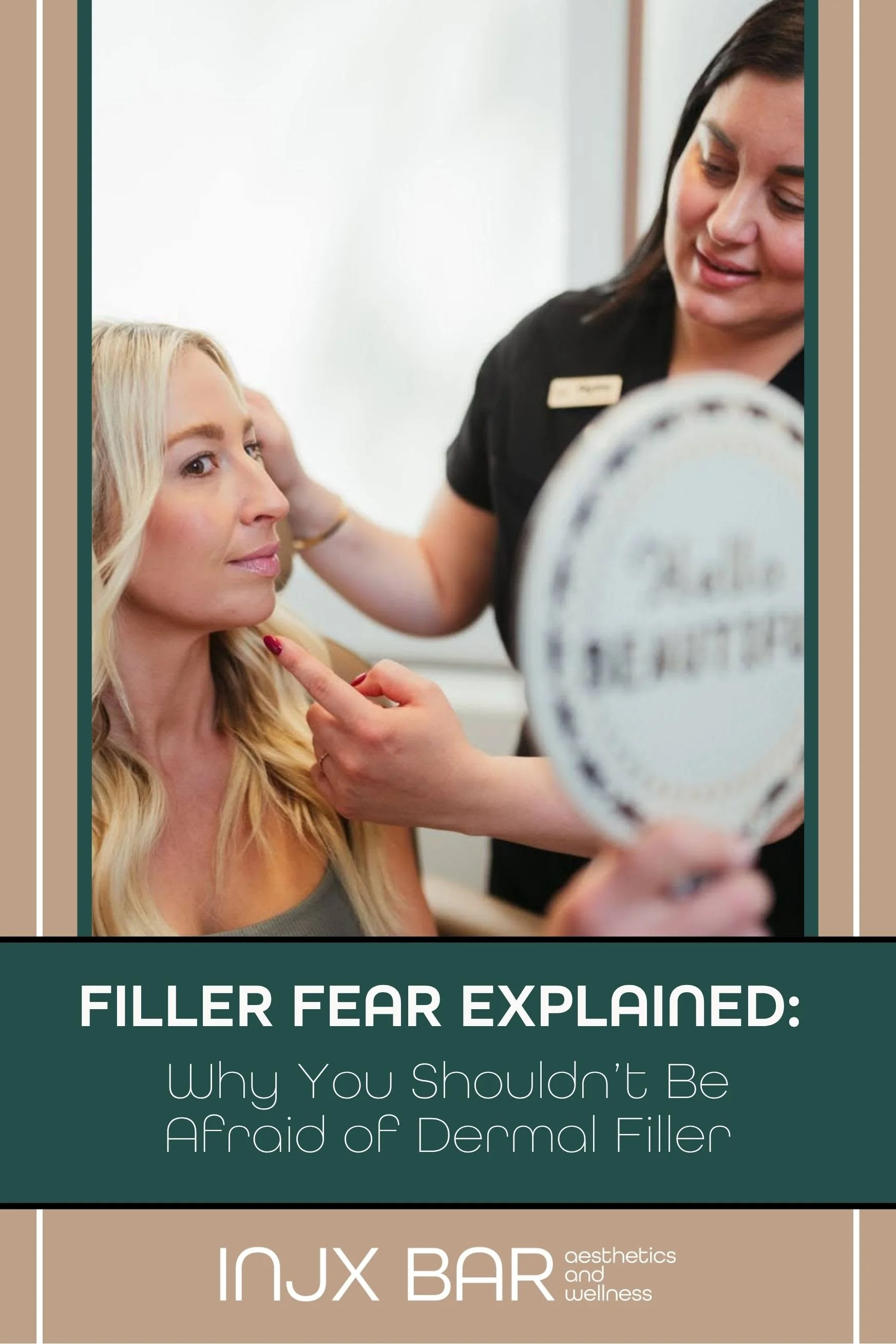 Injx Bar injector with patient discussing dermal filler.