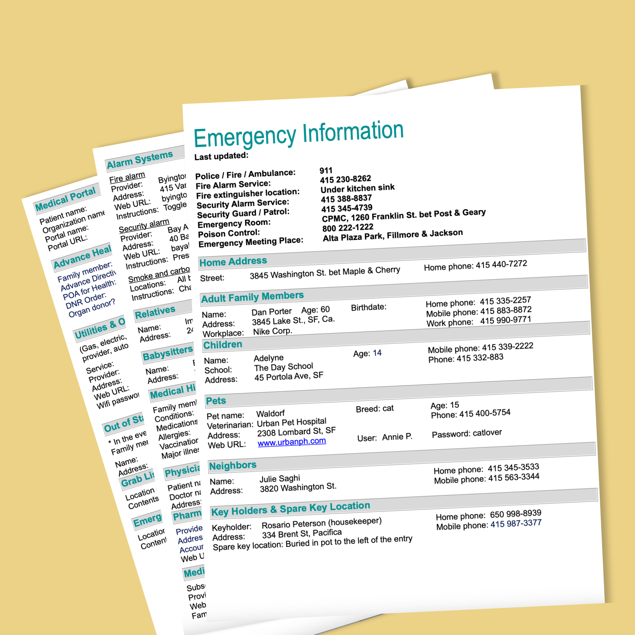 Emergency Information Template: Contacts, Plans & Supplies - Habitudes®