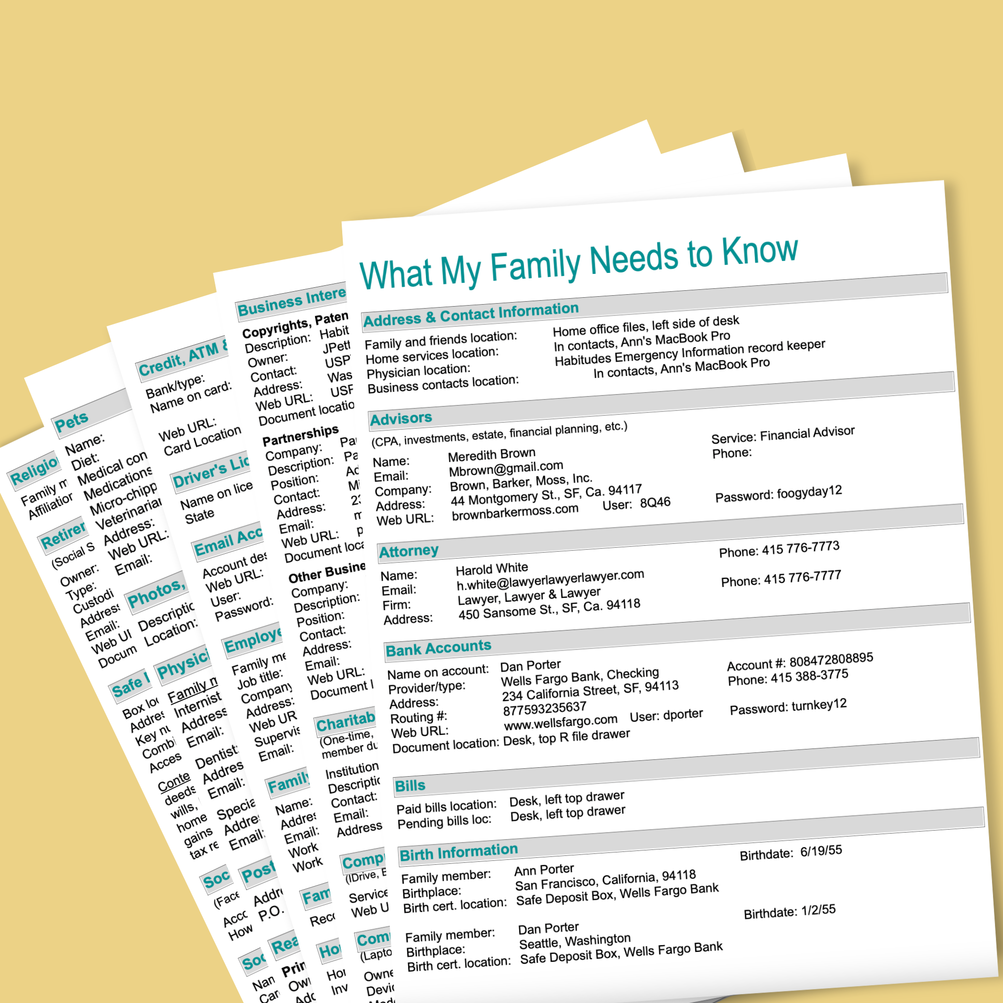 Personal & Household Record Keeper Template on a Yellow Background