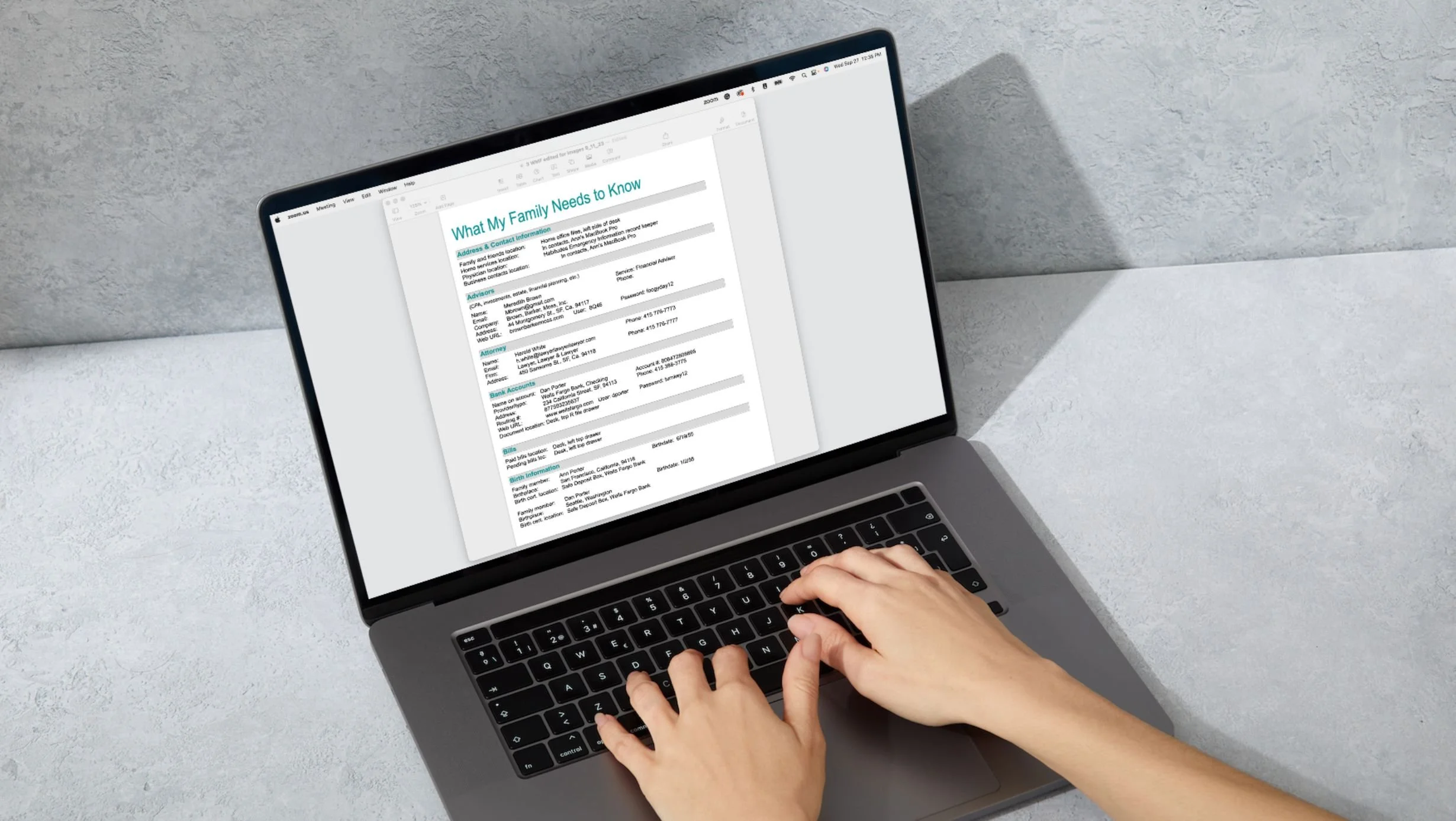Personal & Household Record Keeper Template on Laptop Screen with Hands