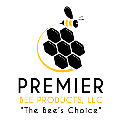 Logo for Premier Bee Products, LLC, featuring a bee flying over honeycomb cells with the tagline 'The Bee's Choice'.
