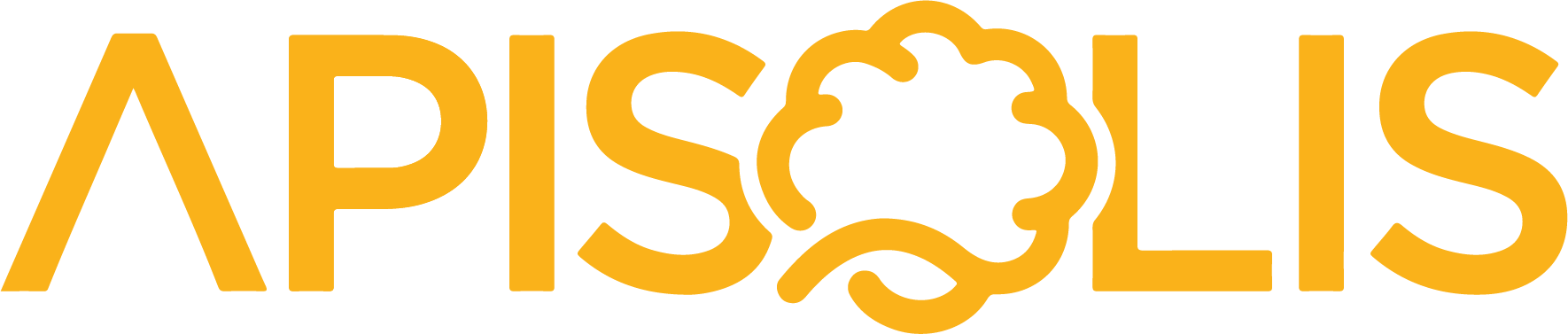 Apisolis logo in bold yellow letters with a stylized smoke puff incorporated into the letter "O".
