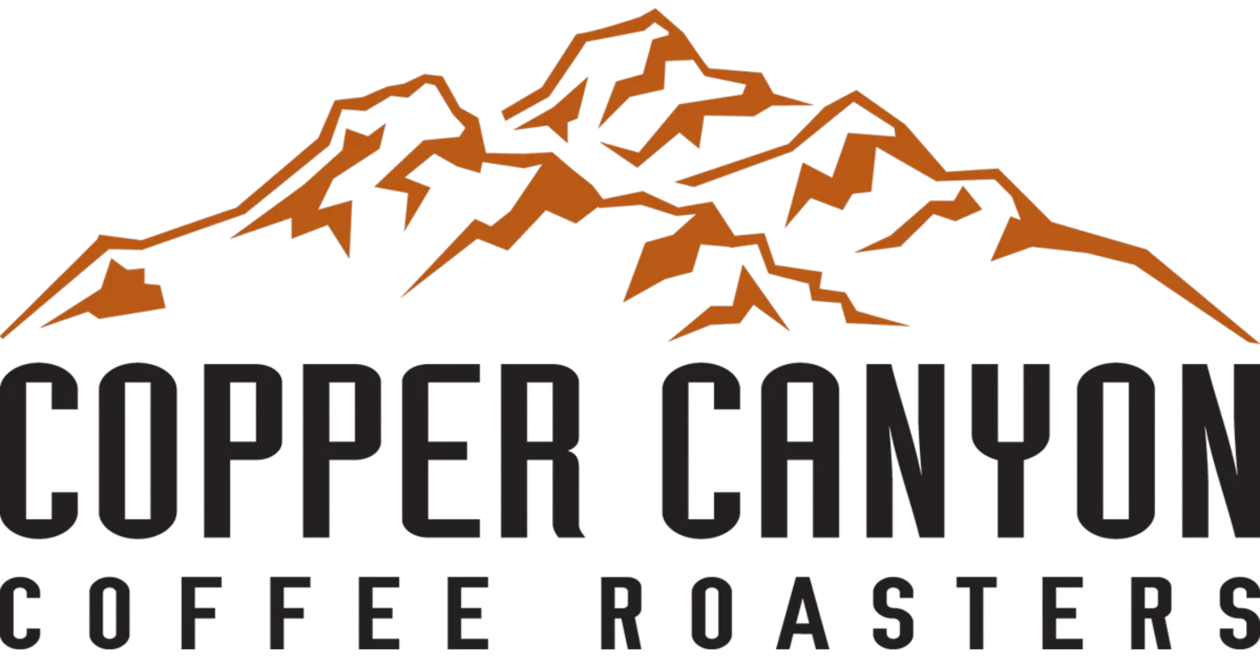 Logo of Copper Canyon Coffee Roasters featuring an abstract illustration of mountain peaks in orange and black, with the company name underneath.