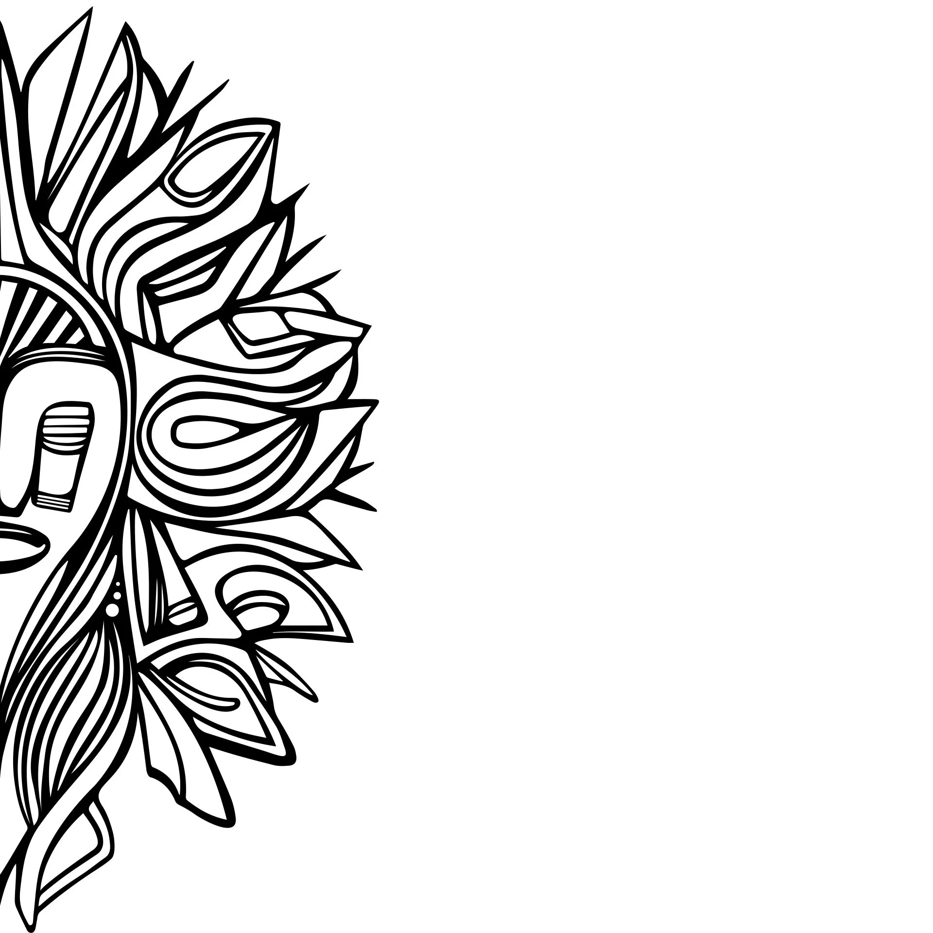 Illustration en noir et blanc d'un visage avec des éléments floraux et des motifs abstraits.