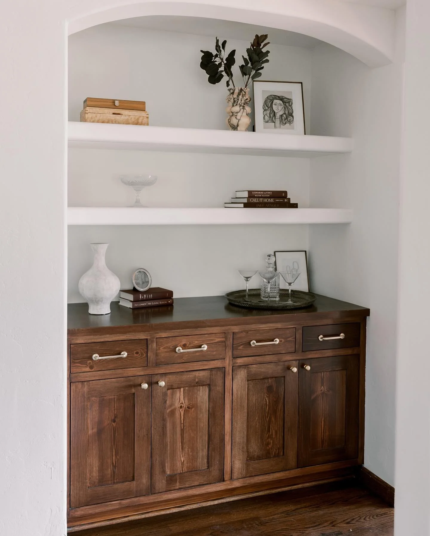 After-Before dining room adjacent cabinet alcove. Photos by @audreyanne_interiors Hardware by @hrlbrass