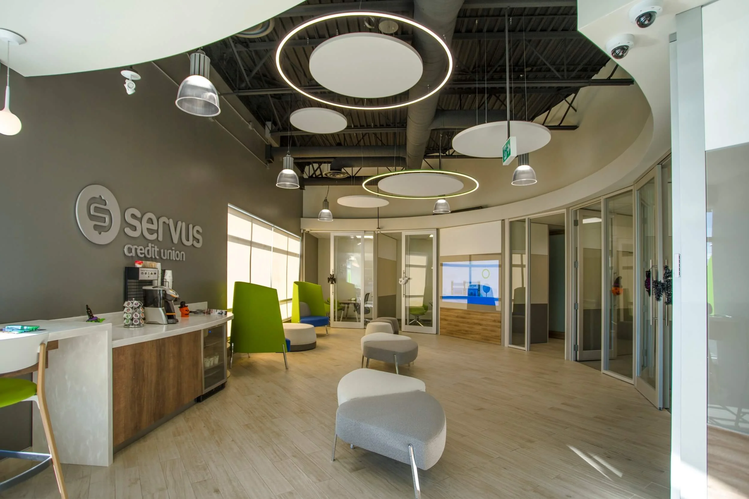 The waiting area in a servus credit union
