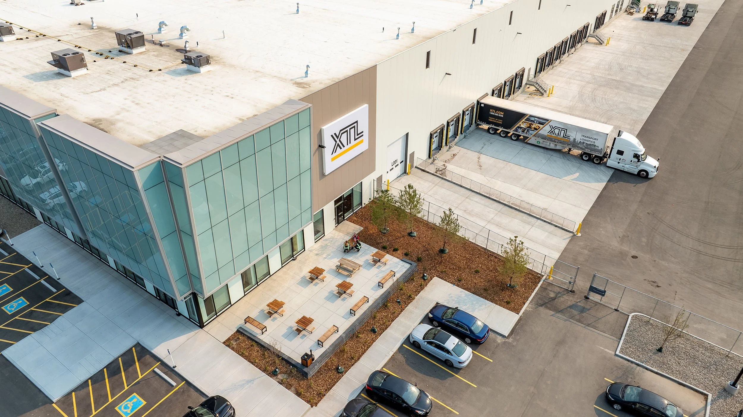 XTL Transport distribution center finished construction project with landscaping