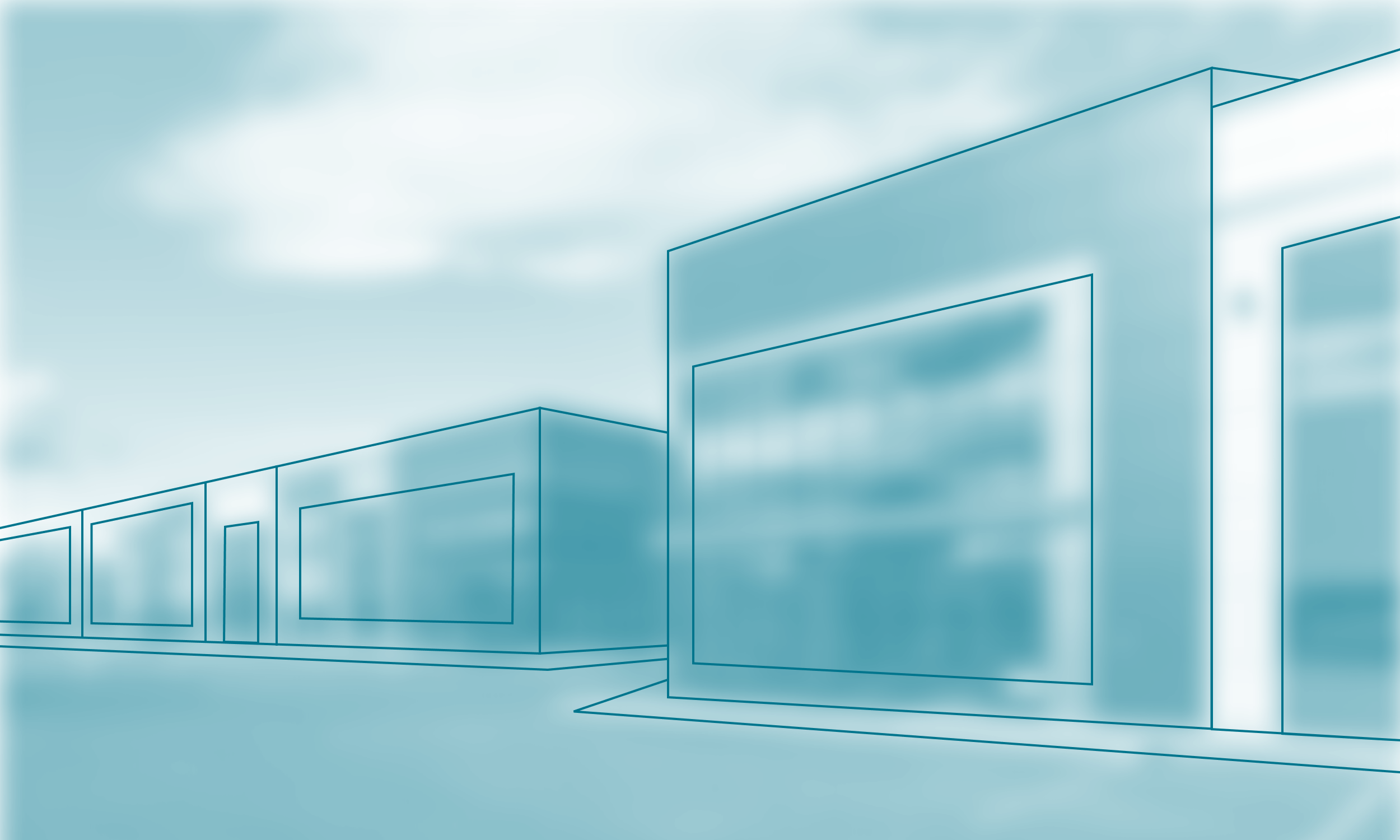 An abstract image of two buildings in line art