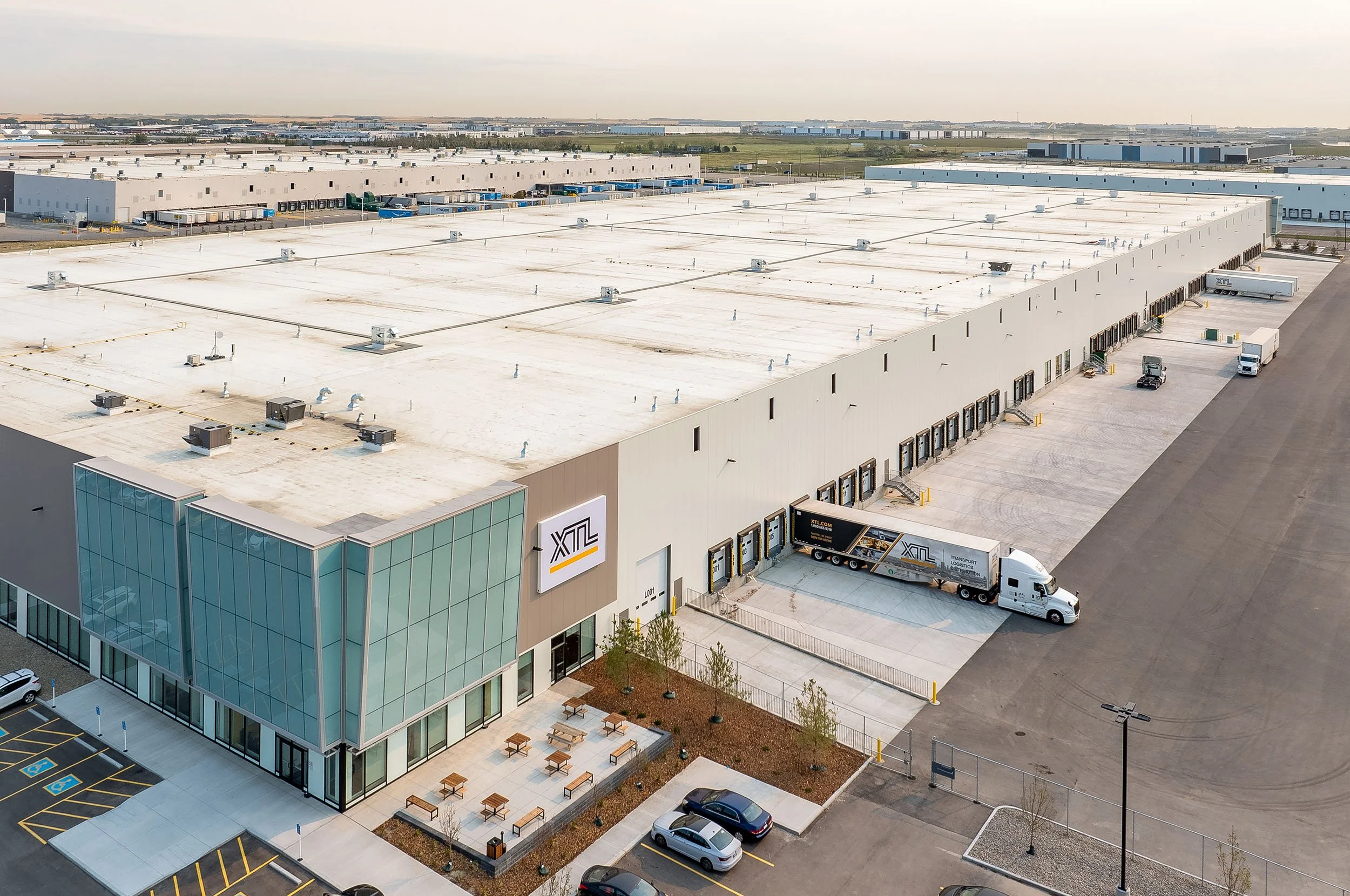 XTL building top view with semi-truck and parking