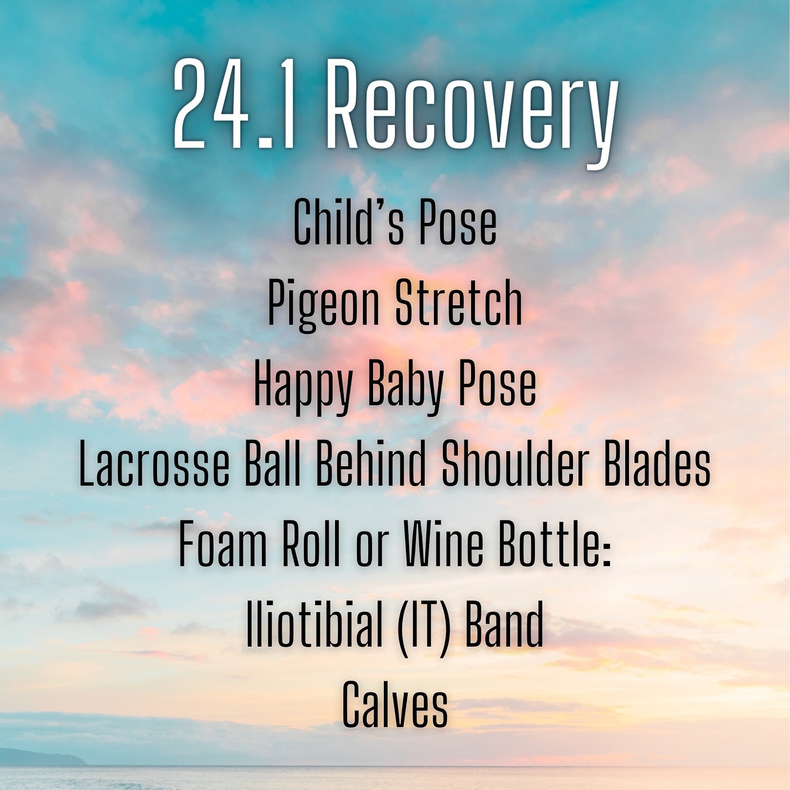 Amazing job on 24.1 last night! Now it&rsquo;s time to restore your body and get ready for next week&rsquo;s workout (or a re-do 😬?).

Please make sure you build some active recovery into your day. Spend 20 minutes this morning on these suggested ex