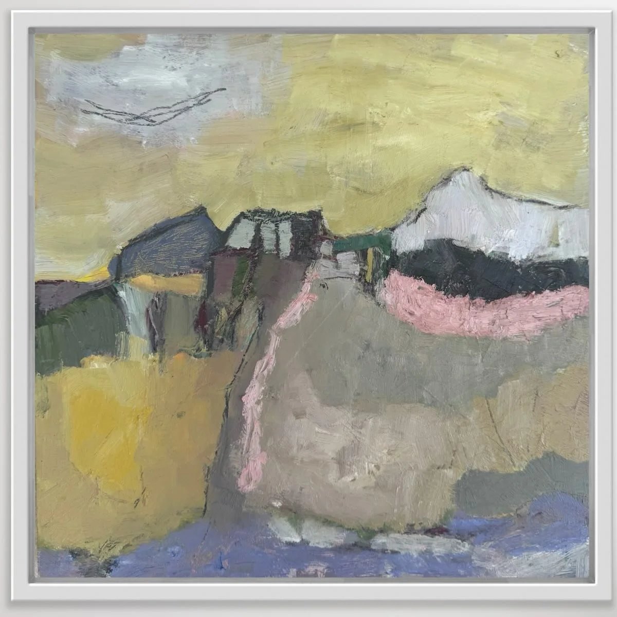 Another &lsquo;lil landscape  for the small works studio shop to be opening again SOON on my website - join my mailing list for early notification ⬆️
.
. 
#abstractlandscape #smallwork 
#yellow