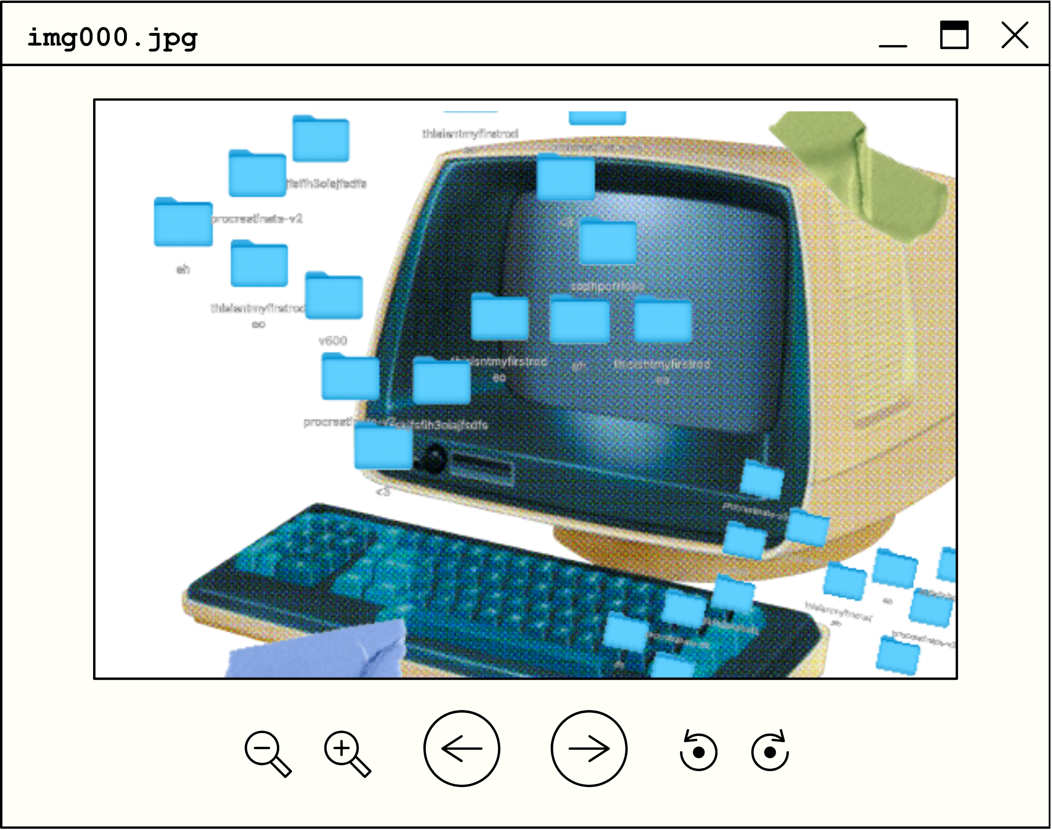 retro style computer window with cluttered files on desktop