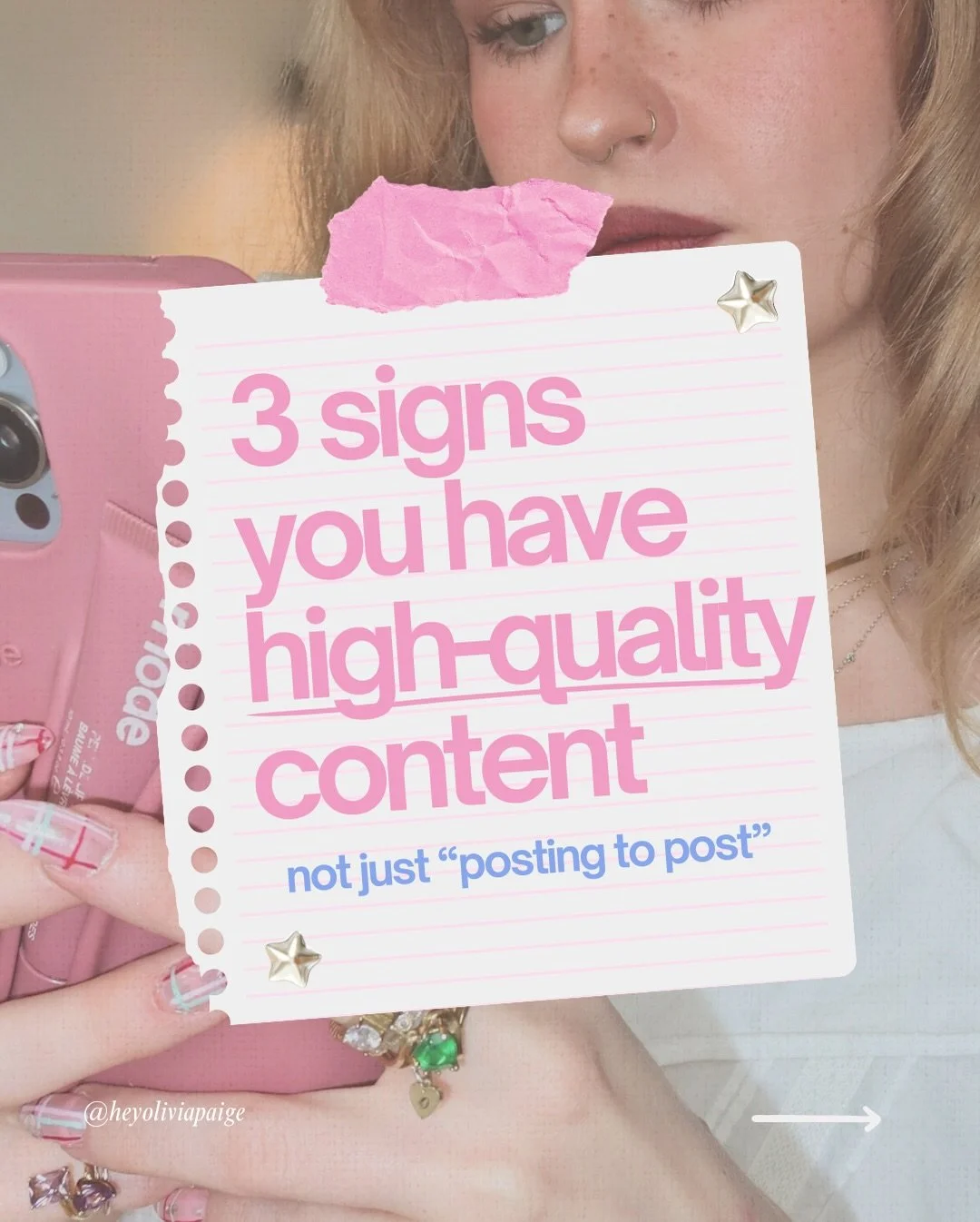 what &lsquo;high-quality&rsquo; content is not:

🚫 a rushed, low-effort reel, just to stay &ldquo;consistent&rdquo;
🚫 a carousel that looks cute but doesn&rsquo;t nurture your audience
🚫 a caption filled with hashtags and no actual message

high-q
