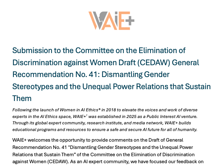 UN CEDAW General Recommendation No. 41: WAIE+ Formal Submission on Gender Stereotyping and AI