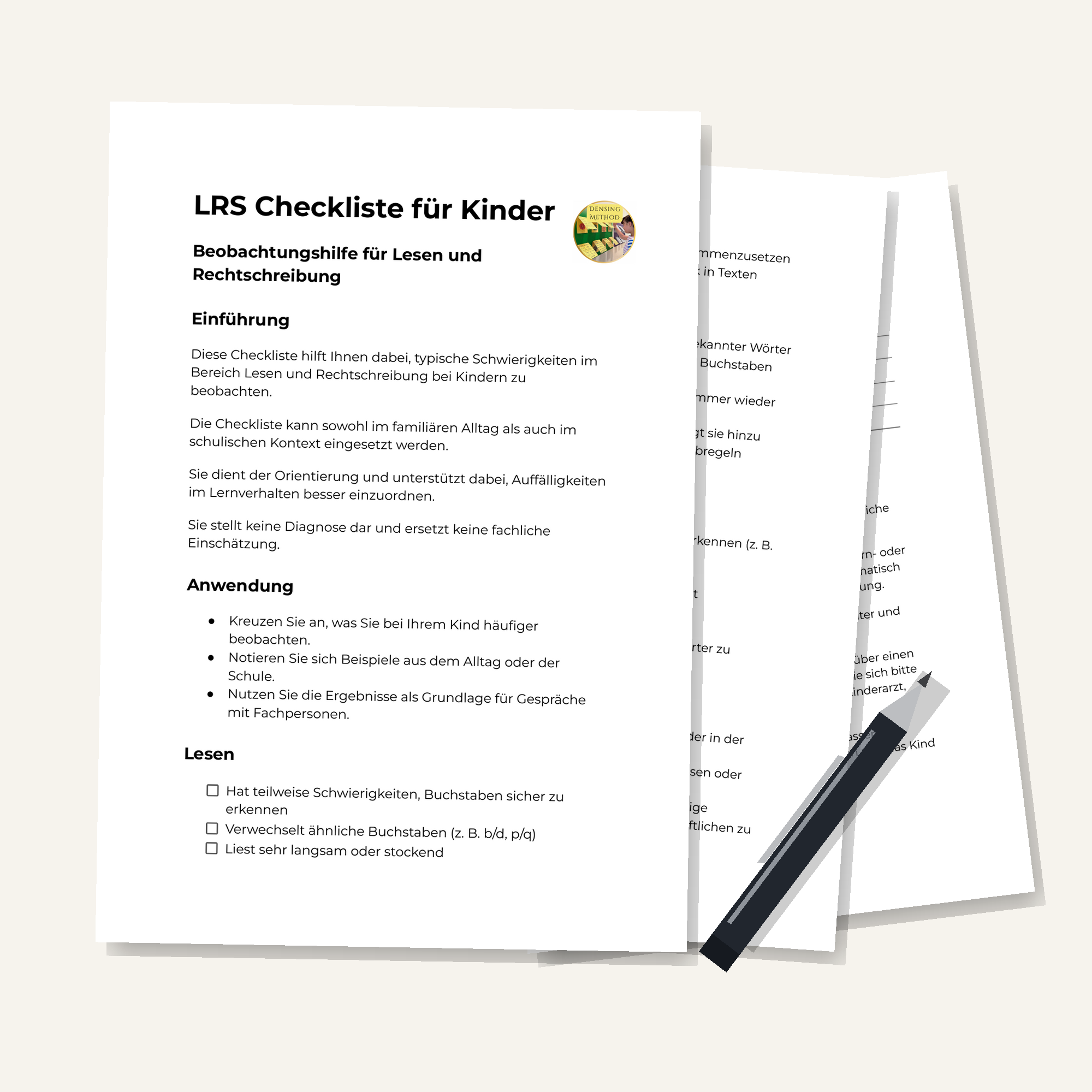Vorschau einer LRS-Checkliste für Kinder zu Lesen und Rechtschreibung