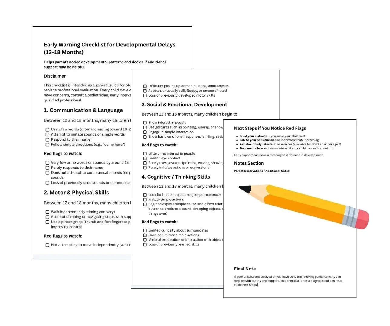 Preview of developmental delay checklist for 12–18 month old children