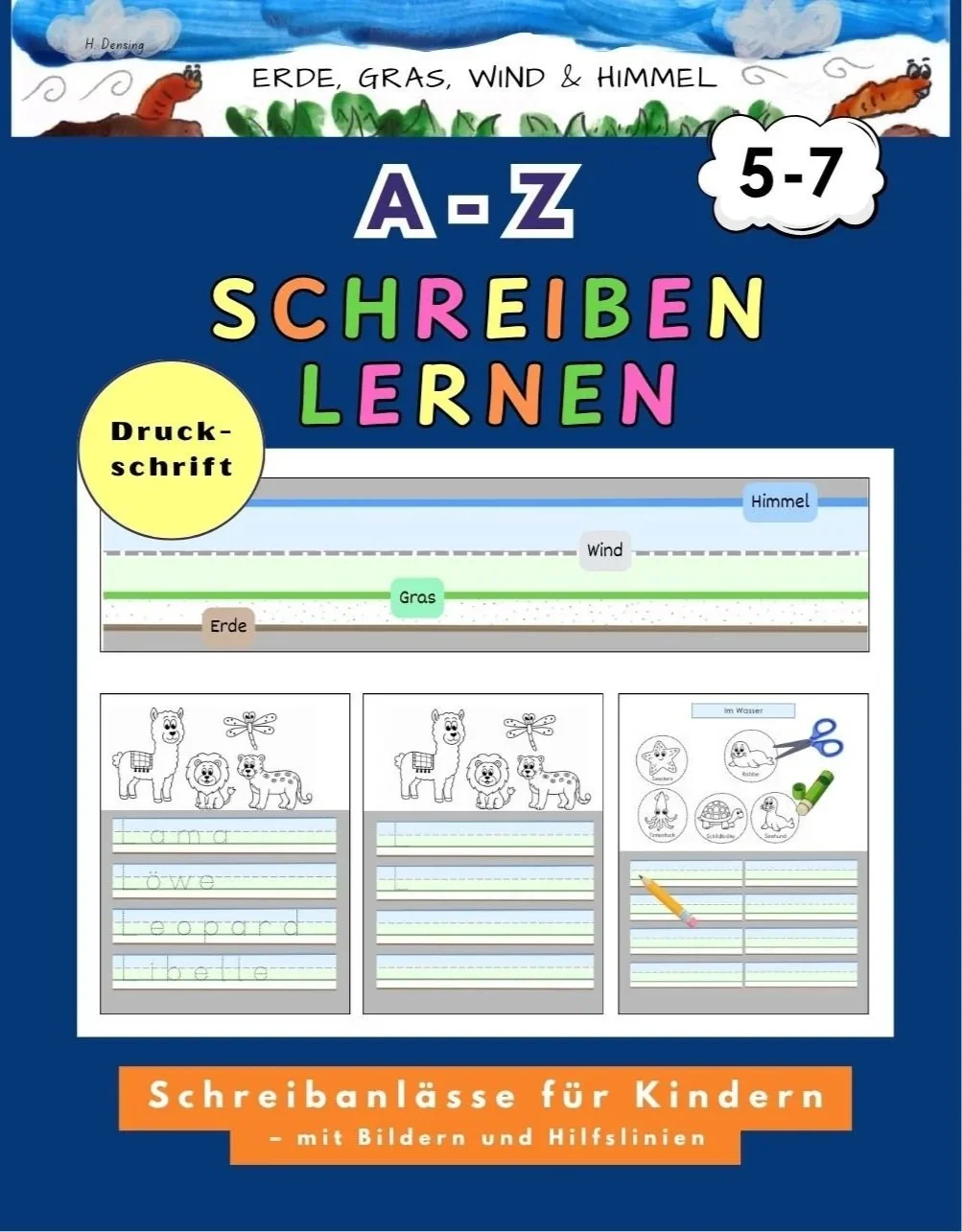 Arbeitsbuch zum Schreiben lernen für Kinder mit Bildern, Wörtern zum Nachspuren sowie Übungen zum Ausschneiden und Zuordnen