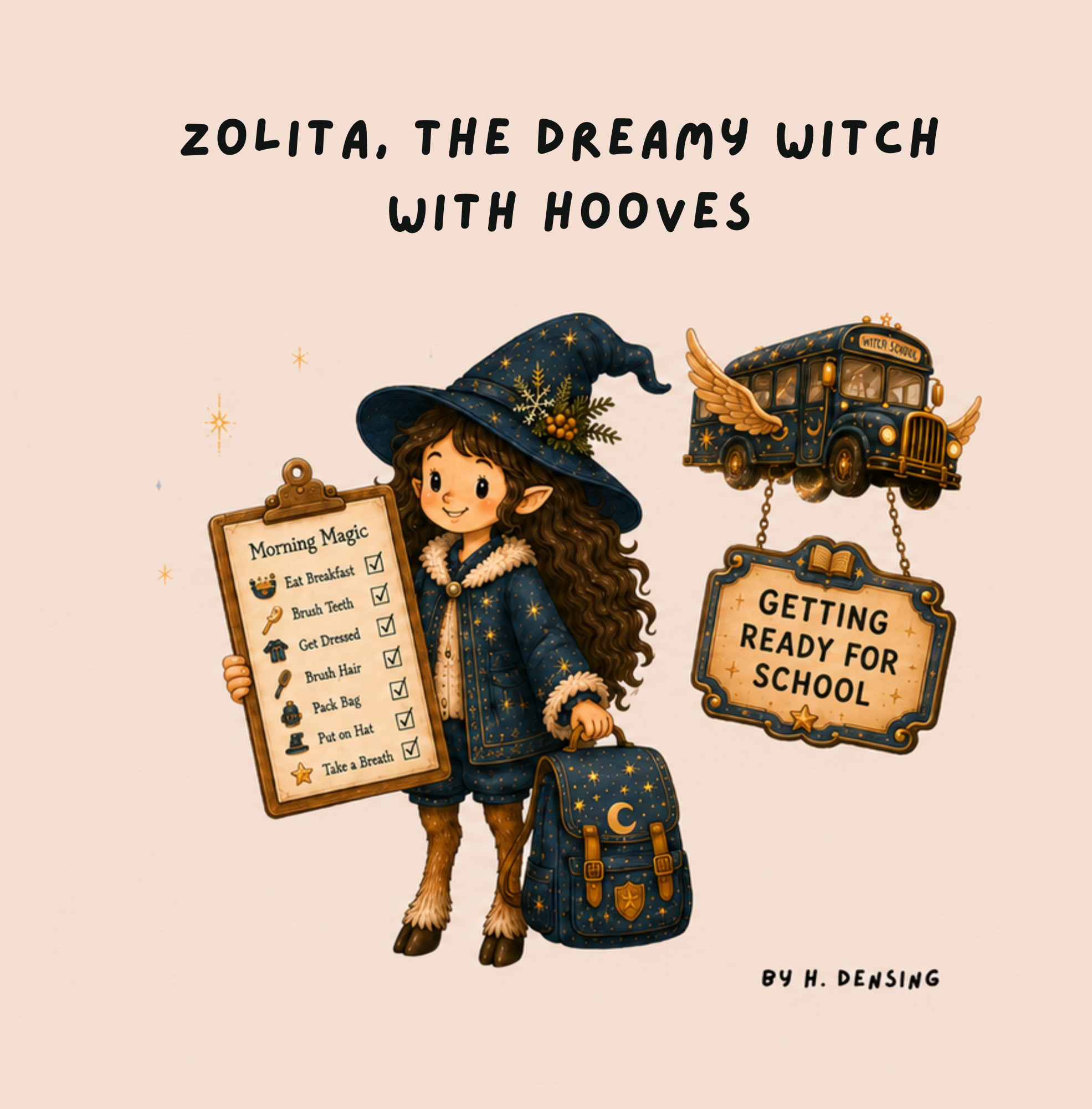 Dreamy Witch with Hooves picture book cover with alternating text colors to support early reading