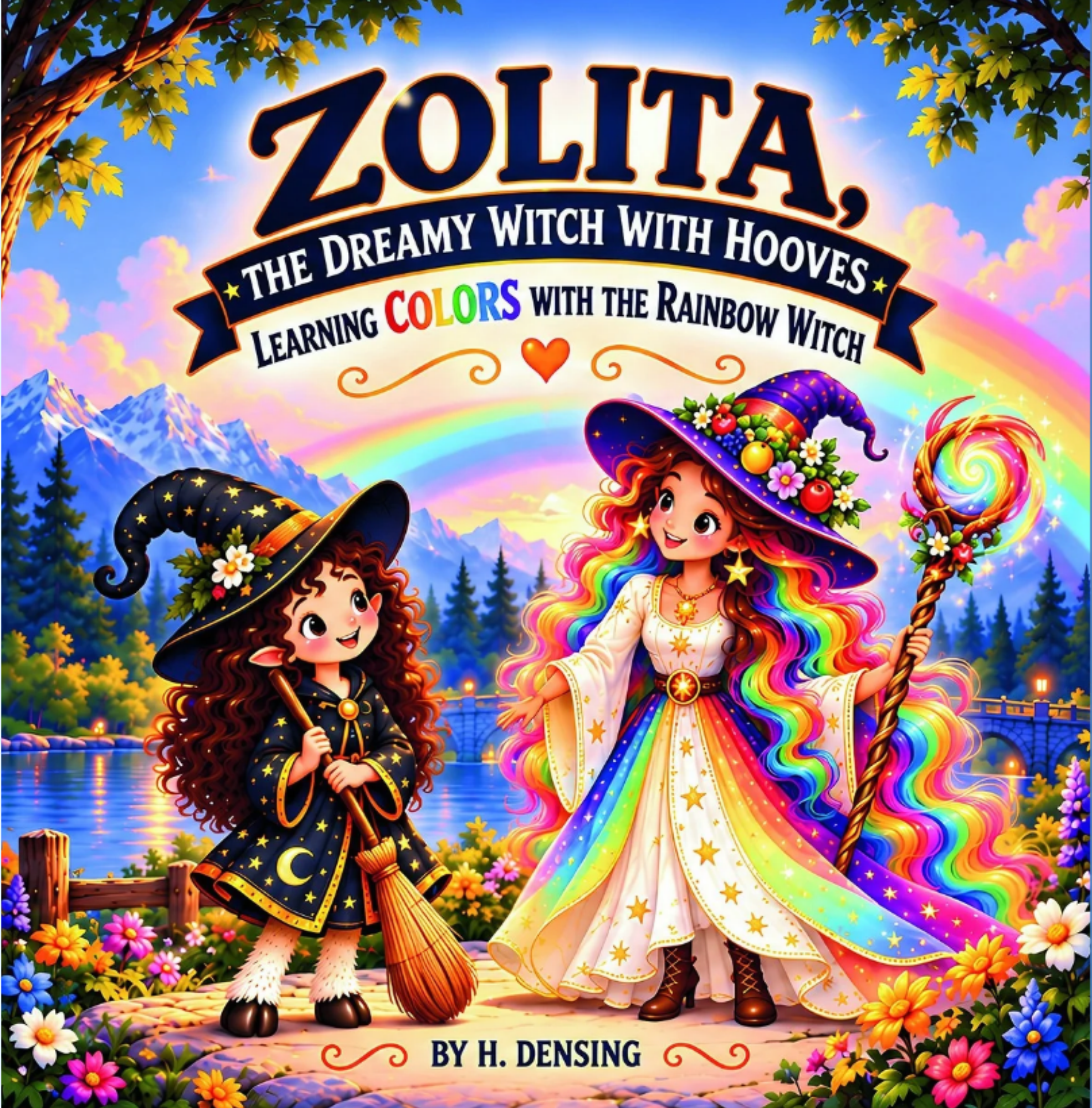 Book cover of Zolita Learning Colors with the Rainbow Witch, a colorful children's picture book that introduces young learners to colors through a magical adventure.