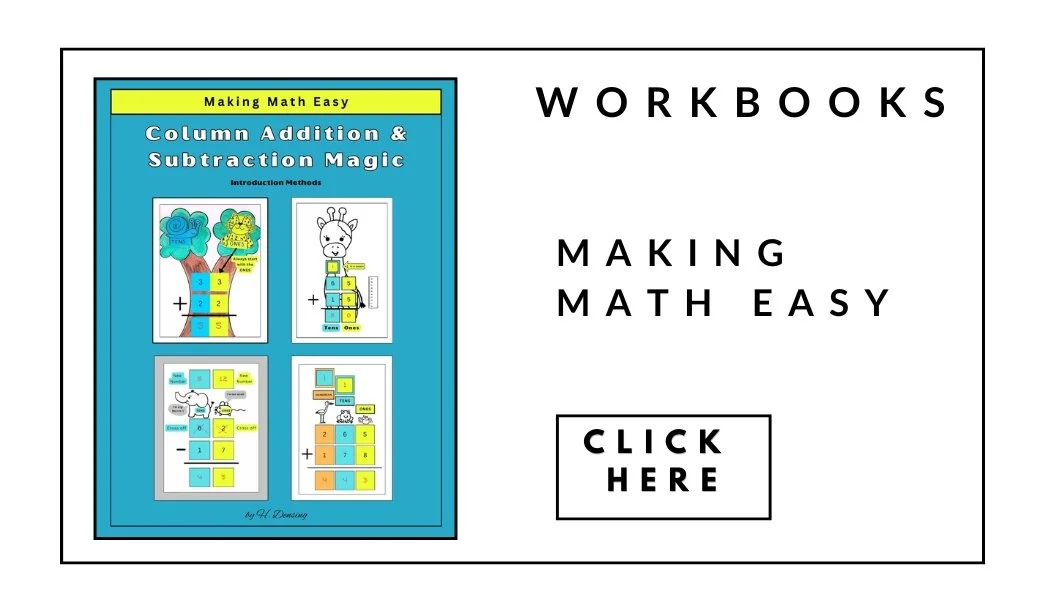 Math workbooks for children with learning differences, featuring color coding and visual aids to enhance understanding and support hands-on learning