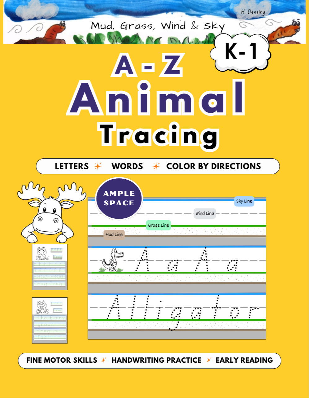 Animal-themed handwriting tracing workbook helping beginner writers and children with dysgraphia or fine motor difficulties practice letters and words.