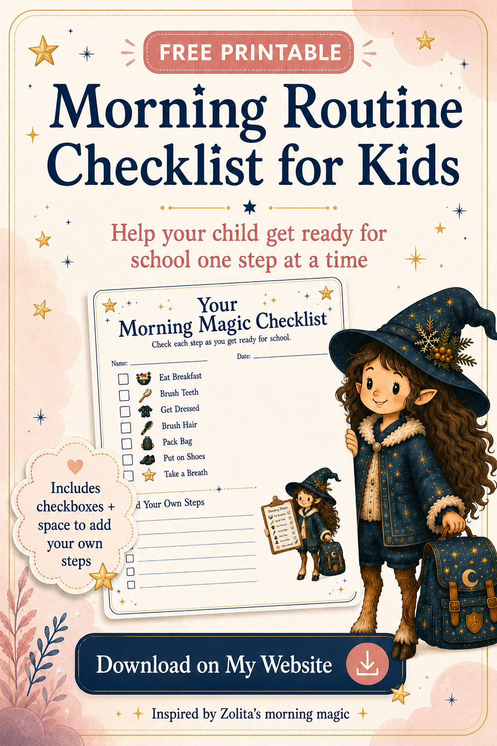Zolita picture books and free morning routine checklist for children learning focus, routines, and confidence