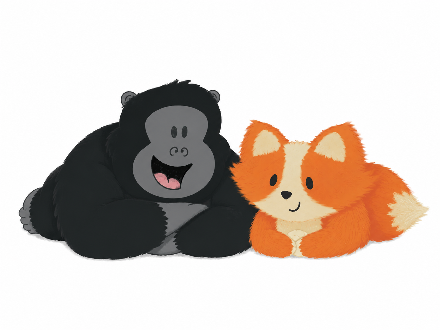 Kleiner Fuchs und Gorilla als Figuren einer Bilderbuchreihe für Kinder, die gerade lesen lernen