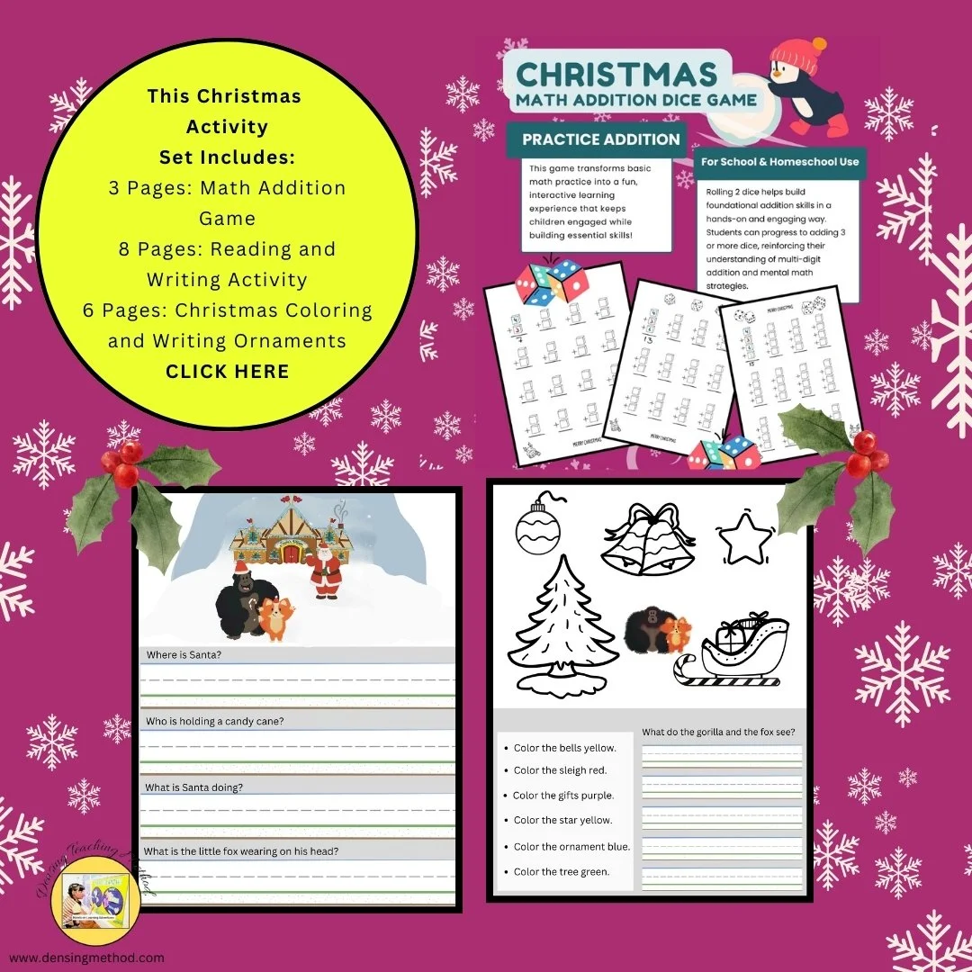 Free Christmas- themed Math Addition, Reading and Writing Activities for Kindergarten and 1st Grade