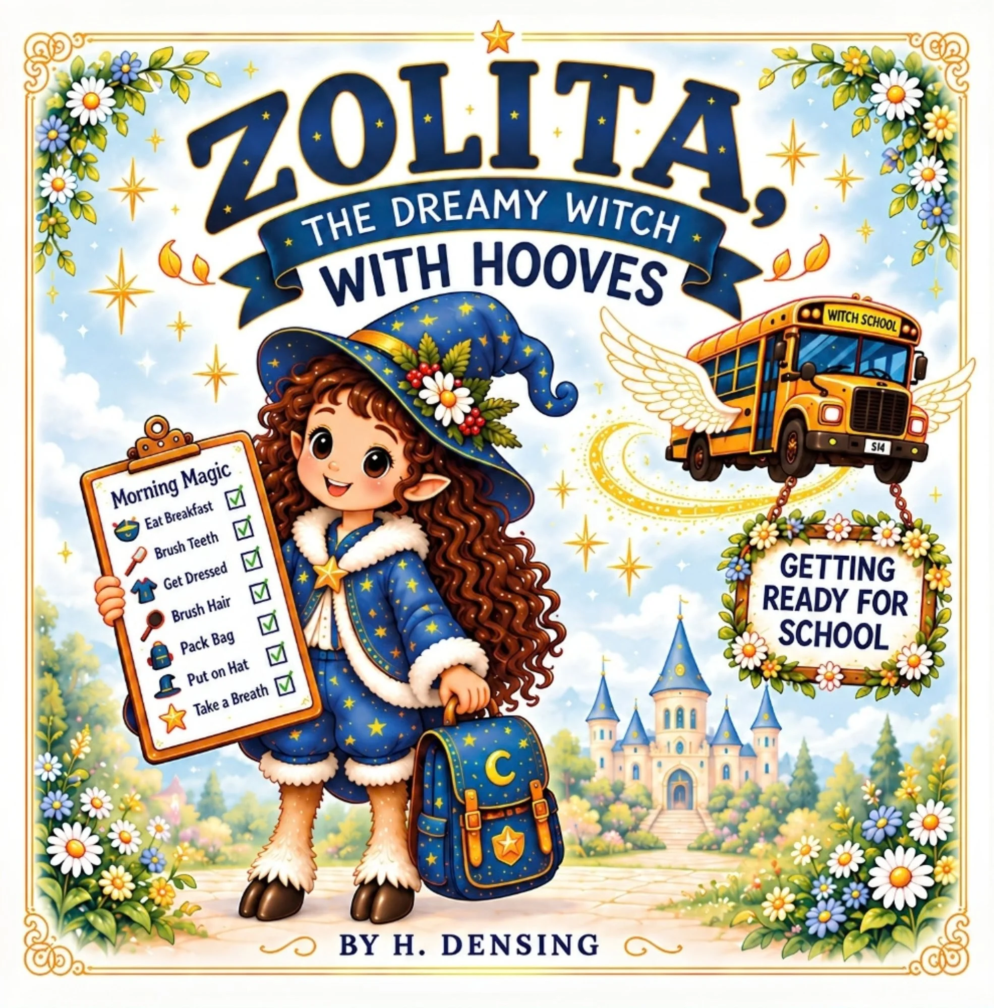 Front cover of Zolita, the dreamy witch with hooves — Getting Ready for School, a children’s picture book about morning routines, getting ready for school, and building confidence step by step.