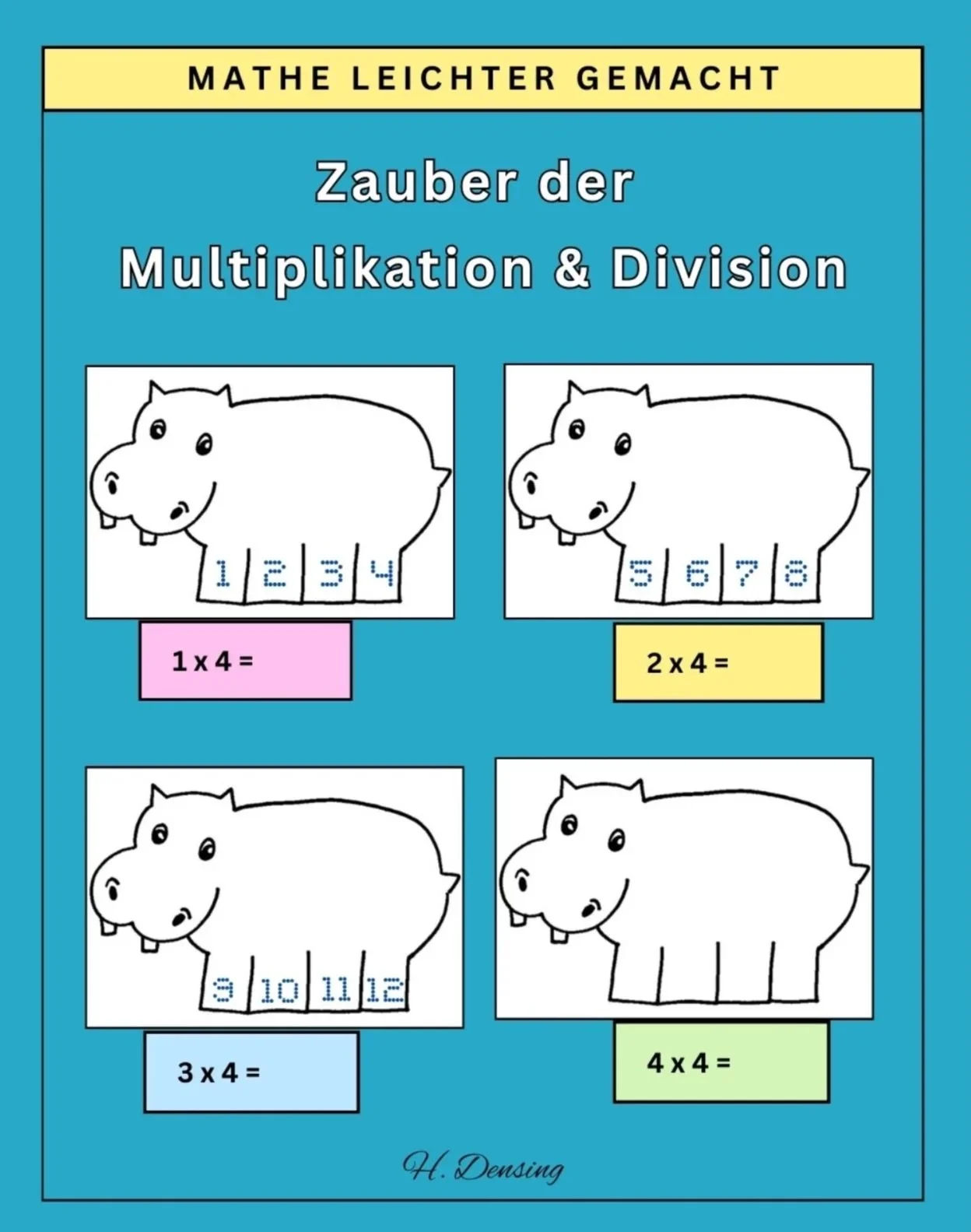Buchcover für ein Arbeitsheft zu Multiplikation und Division mit visuellen Hilfen für Kinder