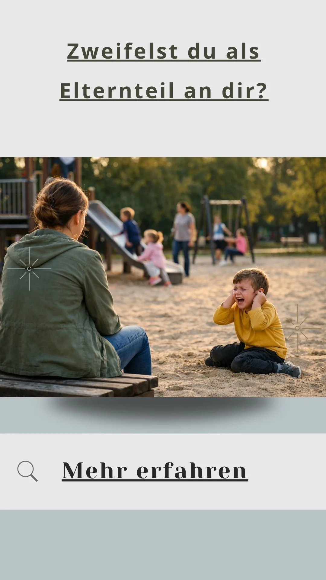 Elternteil fühlt sich unsicher und vergleicht sein Kind mit anderen Kindern auf dem Spielplatz