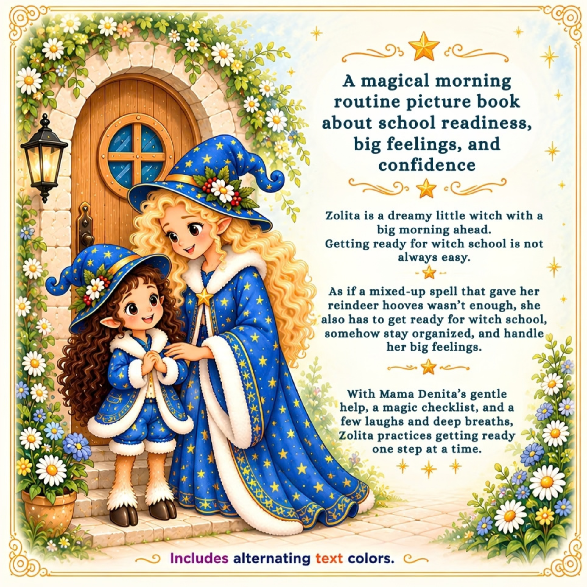 The dreamy witch with hooves is getting ready for school with the help of her mother.