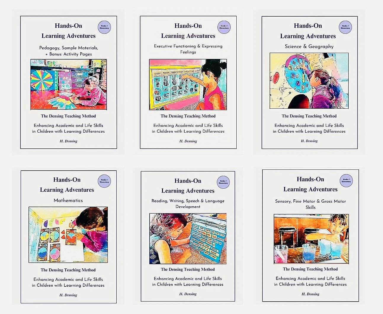 Densing Teaching Method book series with reading, handwriting, and math learning resources for children with learning differences.