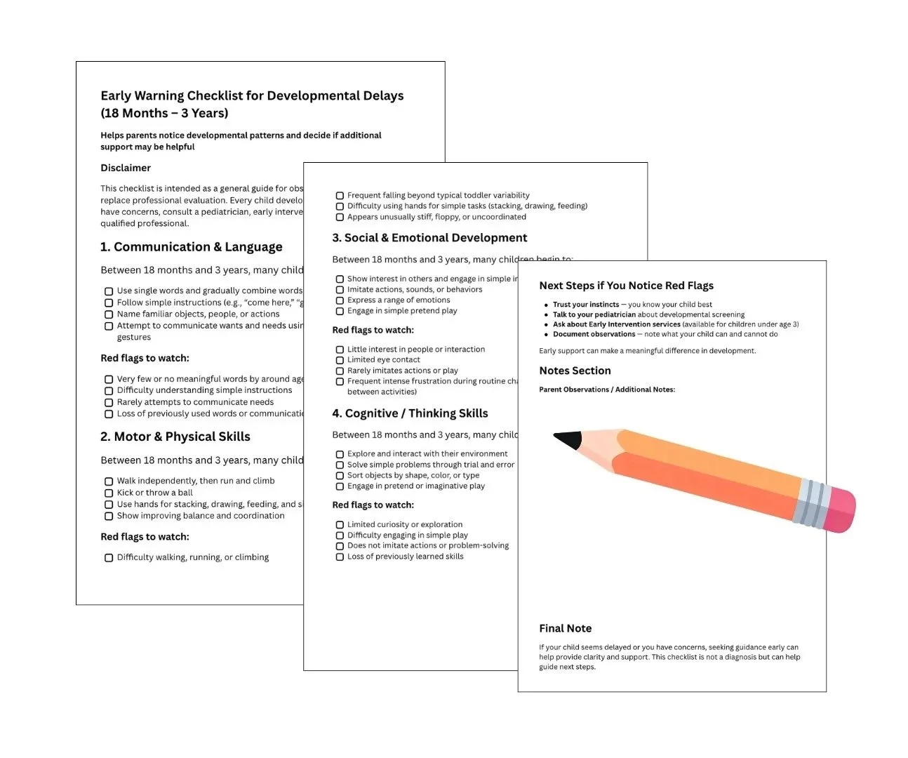 Preview of developmental delay checklist for toddlers 18 months to 3 years
