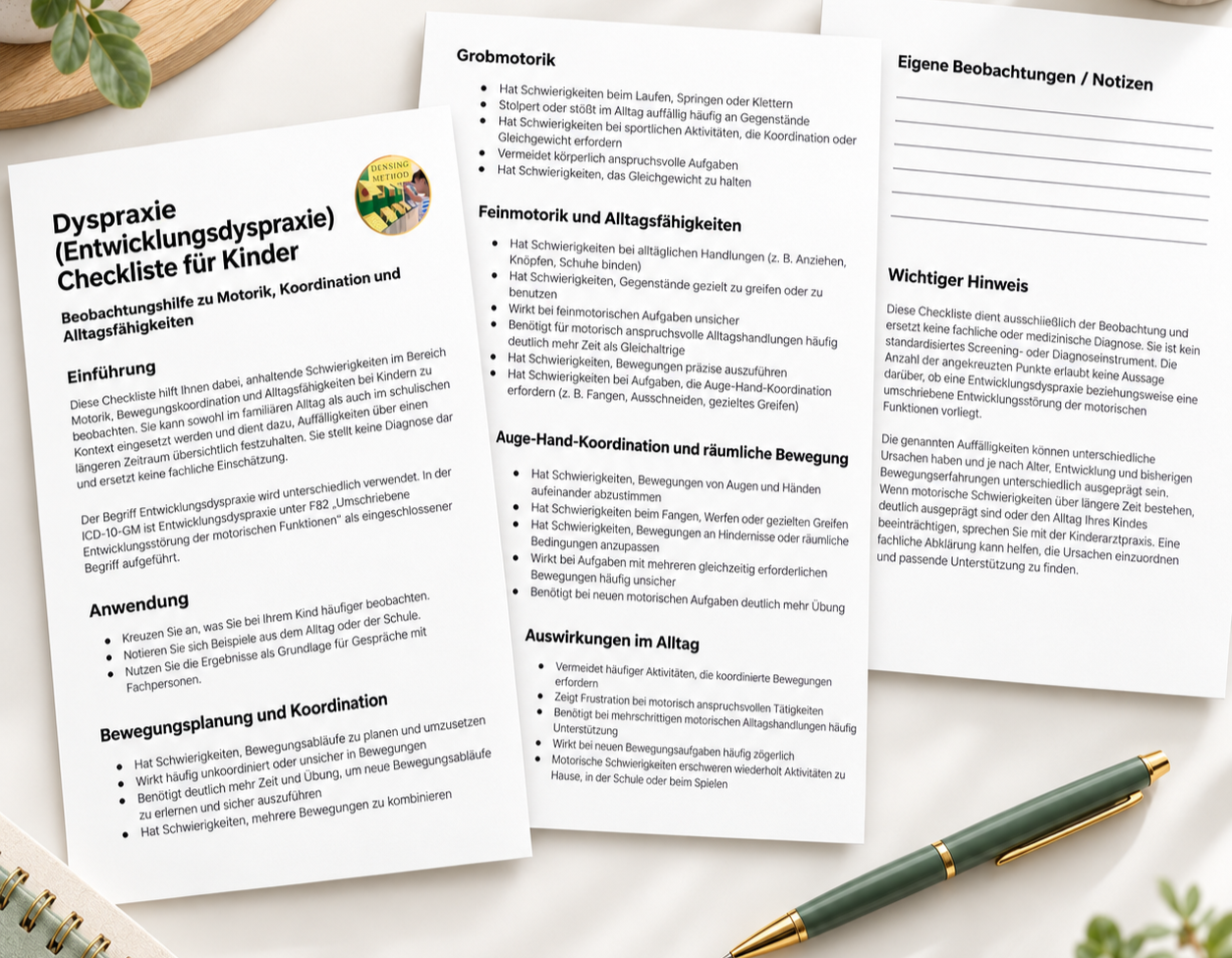 Vorschau der Dyspraxie-Checkliste für Kinder zu Motorik, Koordination und Alltagsfähigkeiten