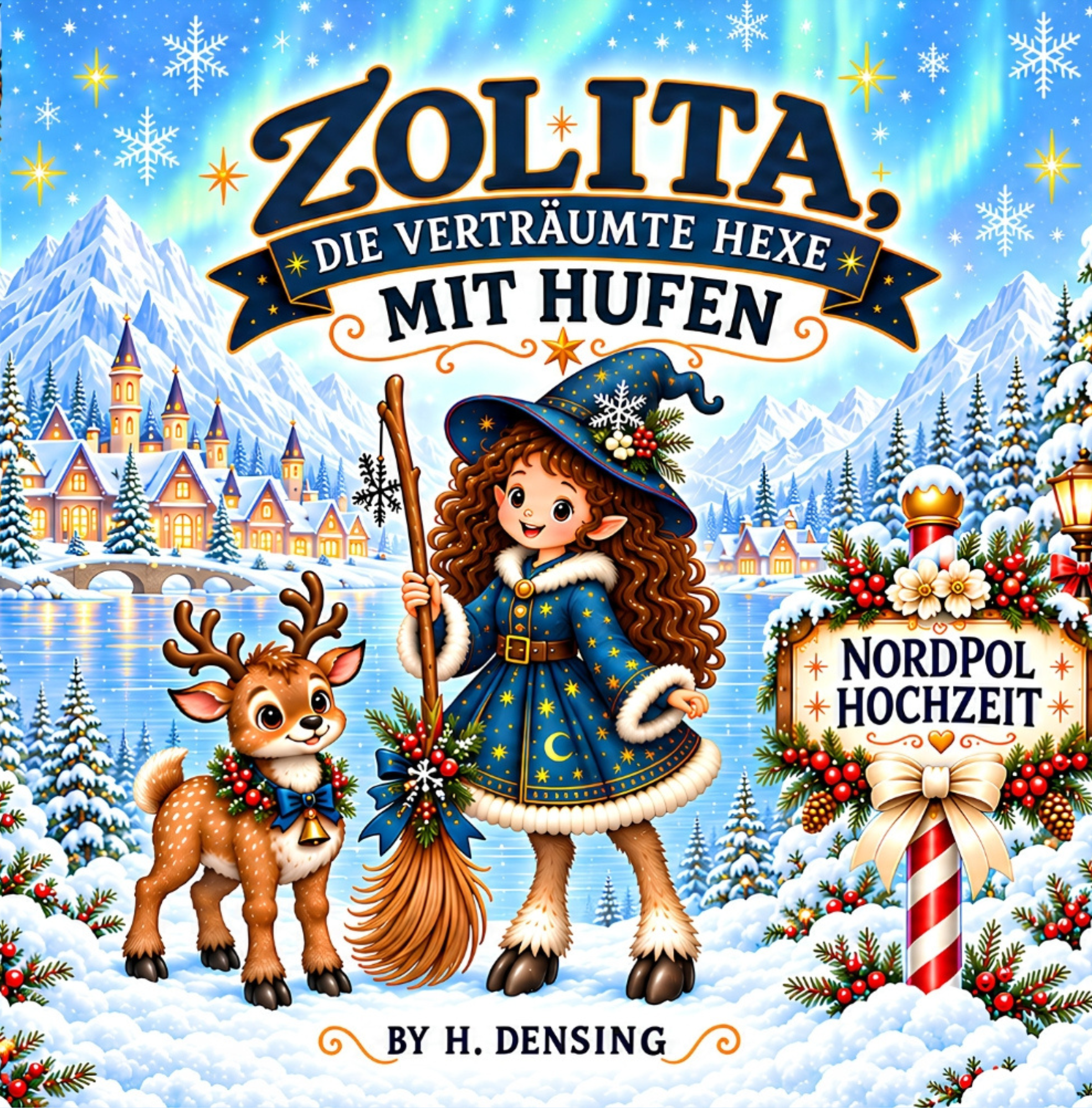 Kinderbuch von einer verträumten Hexe mit Hufen bei einer Nordpol Hochzeit
