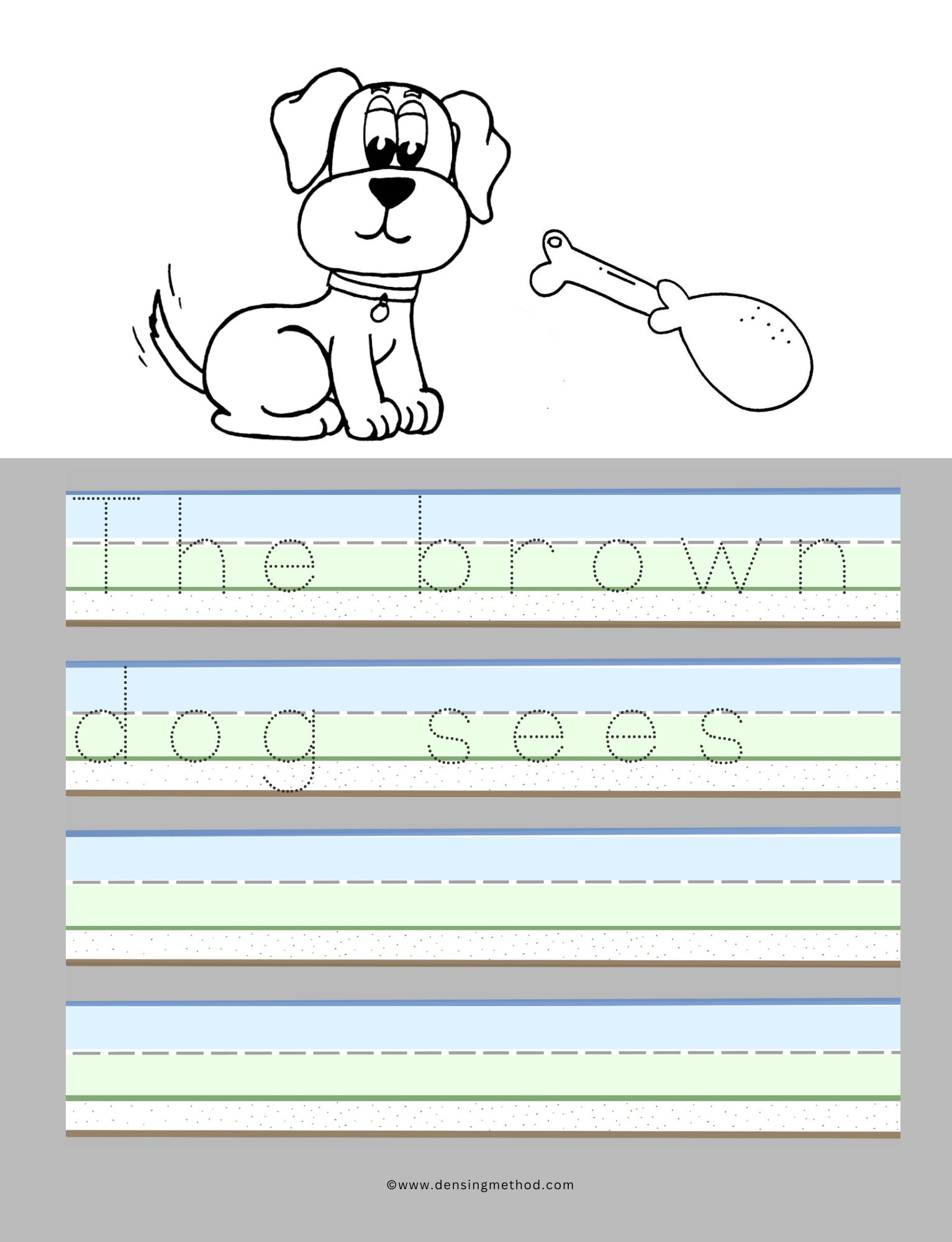 This page focuses on the letter D, where children complete a short story and color the pictures to build reading comprehension, creativity, and early writing skills.